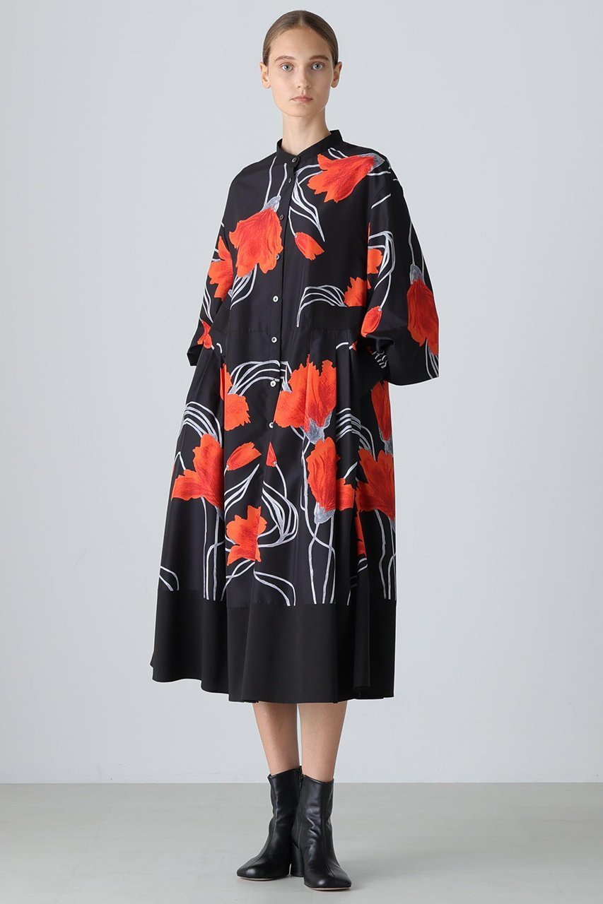 【アドーア/ADORE】のドローイングフラワープリントワンピース 人気、トレンドファッション・服の通販 founy(ファニー) 　ファッション　Fashion　レディースファッション　Fashion for Women　ワンピース　Dresses　チュニック　Tunic Tops & Dresses　タフタ　Taffeta, Structured Fabric　チュニック　Tunic, Long Top　フラワー　Flower, Floral　プリント　Print, Printed Pattern　ロング　Long, Long-Length　無地　Plain, Solid Color　other-2|ID: prp329100004917103 ipo3291000000036868396