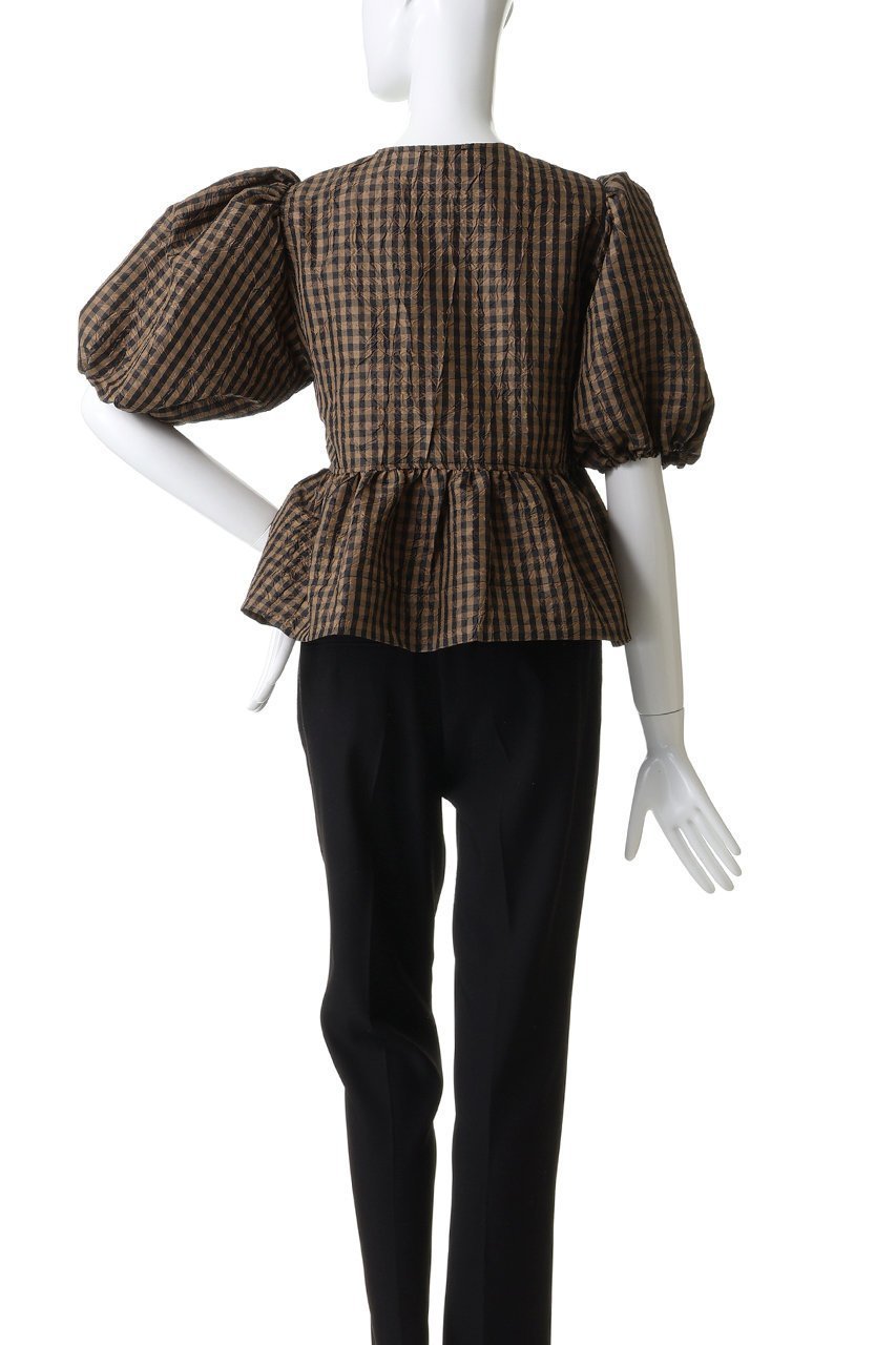 【ガニー/GANNI】のCrinkled Taffeta チェック ペプラムブラウス 人気、トレンドファッション・服の通販 founy(ファニー) ファッション Fashion レディースファッション Fashion for Women トップス・カットソー Cut & Sew Tops シャツ・ブラウス・オフィスカジュアル Elegant Blouses & Button-Ups ショート Short, Short Length スリーブ Sleeve, Long Sleeve / Short Sleeve チェック Check, Plaid, Tartan デニム Denim, Jeans Material フレア Flare, Flared ペプラム Peplum, Flared Hem リボン Ribbon, Bow other-4|ID: prp329100004917136 ipo3291000000036869243