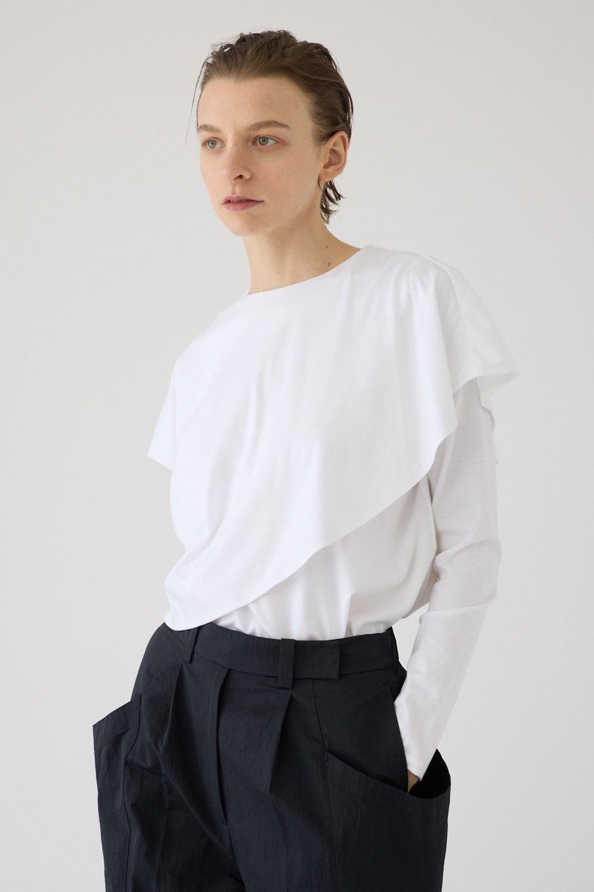 【リムアーク/RIM.ARK】のLayered gather cut tops/トップス 人気、トレンドファッション・服の通販 founy(ファニー) 　ファッション　Fashion　レディースファッション　Fashion for Women　トップス・カットソー　Cut & Sew Tops　シャツ・ブラウス・オフィスカジュアル　Elegant Blouses & Button-Ups　ロングTシャツ・Tシャツ　Longline T-Shirts & Tees　カットソー・ベーシックTシャツ　Cut-and-Sewn Tops / Stretch Tees & Basics　カットソー　Cut and Sewn Top　ギャザー　Gathered, Ruffled　シンプル　Simple, Minimal　スラックス　Slacks, Dress Pants　スリーブ　Sleeve, Long Sleeve / Short Sleeve　ドレープ　Drape, Draping Fabric　フォルム　Silhouette, Form　ロング　Long, Long-Length　エレガント 上品　Elegant　other-3|ID: prp329100004917259 ipo3291000000036871065