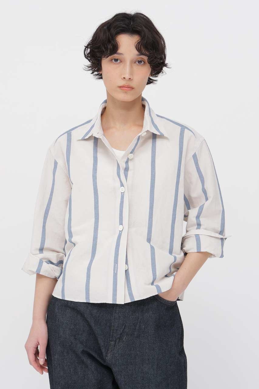 【マーガレットハウエル/MARGARET HOWELL】のBOLD STRIPE COTTON LINEN SHIRT インテリア・キッズ・メンズ・レディースファッション・服の通販 founy(ファニー) 　ファッション　Fashion　レディースファッション　Fashion for Women　トップス・カットソー　Cut & Sew Tops　シャツ・ブラウス・オフィスカジュアル　Elegant Blouses & Button-Ups　ストライプ　Stripe, Striped Pattern　スリーブ　Sleeve, Long Sleeve / Short Sleeve　バランス　Balance, Style Balance　ボーダー　Border, Stripe　リネン　Linen, Linen Fabric　ロング　Long, Long-Length　ホワイト|ID: prp329100004917411 ipo3291000000036873766