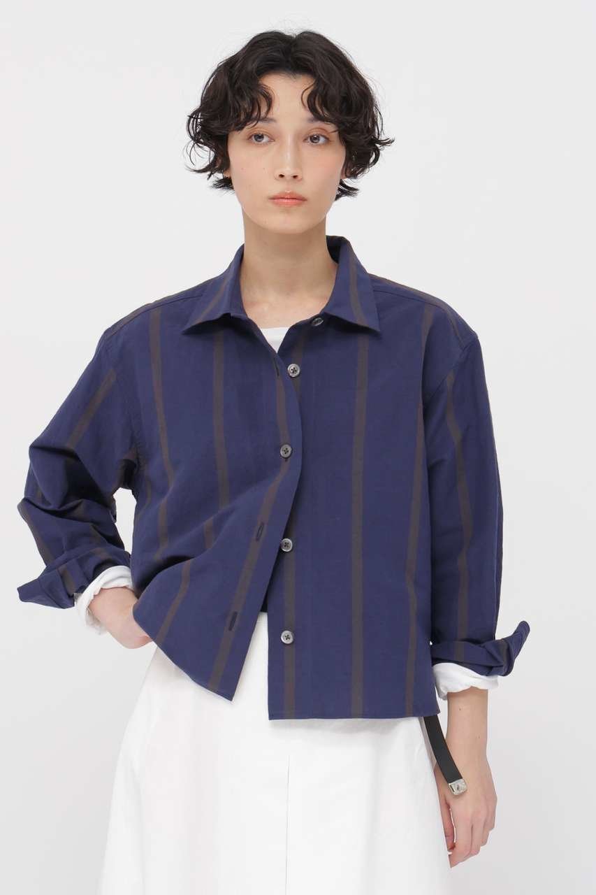 【マーガレットハウエル/MARGARET HOWELL】のBOLD STRIPE COTTON LINEN SHIRT インテリア・キッズ・メンズ・レディースファッション・服の通販 founy(ファニー) 　ファッション　Fashion　レディースファッション　Fashion for Women　トップス・カットソー　Cut & Sew Tops　シャツ・ブラウス・オフィスカジュアル　Elegant Blouses & Button-Ups　ストライプ　Stripe, Striped Pattern　スリーブ　Sleeve, Long Sleeve / Short Sleeve　バランス　Balance, Style Balance　ボーダー　Border, Stripe　リネン　Linen, Linen Fabric　ロング　Long, Long-Length　ネイビー|ID: prp329100004917411 ipo3291000000036873768