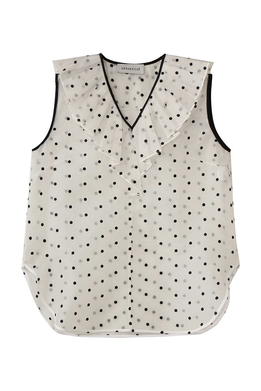 【デパリエ/DEPAREILLE】のドットオーガンジースリーブブラウス インテリア・キッズ・メンズ・レディースファッション・服の通販 founy(ファニー) 　ファッション　Fashion　レディースファッション　Fashion for Women　トップス・カットソー　Cut & Sew Tops　キャミソール&ノースリーブ　Camisoles & Sleeveless Tops　シャツ・ブラウス・オフィスカジュアル　Elegant Blouses & Button-Ups　おすすめ　Recommended / Our Picks　オーガンジー　Organza Fabric　カーディガン　Cardigan, Knitwear　シルク　Silk, 100% Silk　ジャケット　Jacket, Outerwear　デニム　Denim, Jeans Material　ドット　Polka Dot, Dot Pattern　ノースリーブ　Sleeveless, No-Sleeve　パーティ　Party, Party Style　フェミニン　Feminine, Girly　フリル　Frill, Ruffle　オフホワイト|ID: prp329100004917534 ipo3291000000036875279