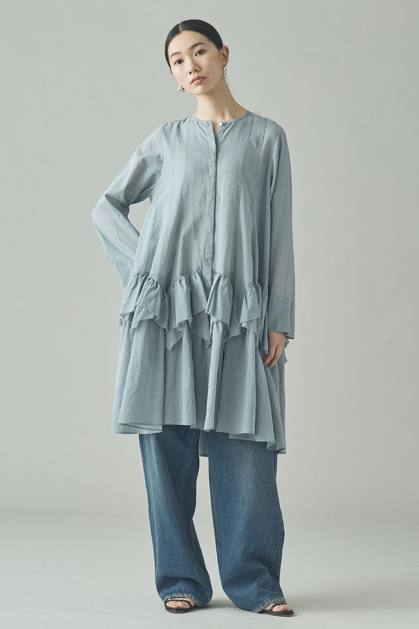 【カレンソロジー/Curensology】のランダムフリルアキハボイルブラウス 人気、トレンドファッション・服の通販 founy(ファニー) 　ファッション　Fashion　レディースファッション　Fashion for Women　トップス・カットソー　Cut & Sew Tops　シャツ・ブラウス・オフィスカジュアル　Elegant Blouses & Button-Ups　ショート　Short, Short Length　ストライプ　Stripe, Striped Pattern　スリーブ　Sleeve, Long Sleeve / Short Sleeve　チュニック　Tunic, Long Top　バランス　Balance, Style Balance　フリル　Frill, Ruffle　ランダム　Random, Irregular　ロング　Long, Long-Length　other-5|ID: prp329100004917538 ipo3291000000036875322