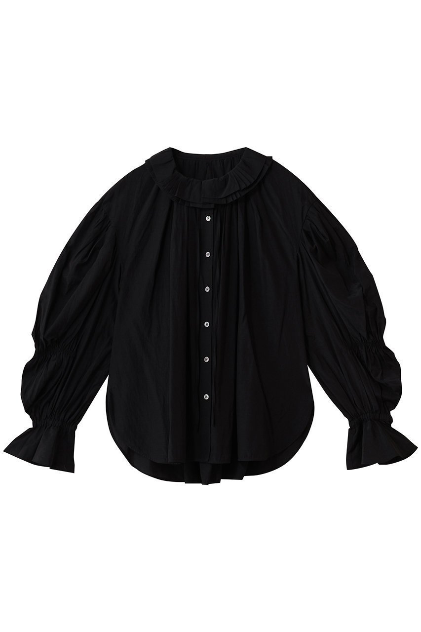 【ランバン オン ブルー/LANVIN en Bleu】のトリアセローンフリルカラーブラウス インテリア・キッズ・メンズ・レディースファッション・服の通販 founy(ファニー) 　ファッション　Fashion　レディースファッション　Fashion for Women　トップス・カットソー　Cut & Sew Tops　シャツ・ブラウス・オフィスカジュアル　Elegant Blouses & Button-Ups　ギャザー　Gathered, Ruffled　スラックス　Slacks, Dress Pants　スリーブ　Sleeve, Long Sleeve / Short Sleeve　デニム　Denim, Jeans Material　フェミニン　Feminine, Girly　フリル　Frill, Ruffle　ロング　Long, Long-Length　ブラック|ID: prp329100004917541 ipo3291000000036875342