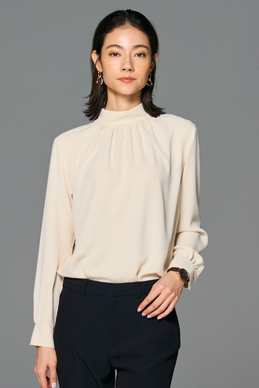 【ベイジ,/BEIGE,】のEVA(エバ)/ブラウス 人気、トレンドファッション・服の通販 founy(ファニー) 　ファッション　Fashion　レディースファッション　Fashion for Women　トップス・カットソー　Cut & Sew Tops　シャツ・ブラウス・オフィスカジュアル　Elegant Blouses & Button-Ups　とろみ　Fluid, Flowy Fabric　ギャザー　Gathered, Ruffled　スリット　Slit, Slit Detail　スリーブ　Sleeve, Long Sleeve / Short Sleeve　デニム　Denim, Jeans Material　ハイネック　High Neck, Mock Neck　パーティ　Party, Party Style　ファブリック　Fabric, Textile　ロング　Long, Long-Length　エレガント 上品　Elegant　other-7|ID: prp329100004917546 ipo3291000000036875394