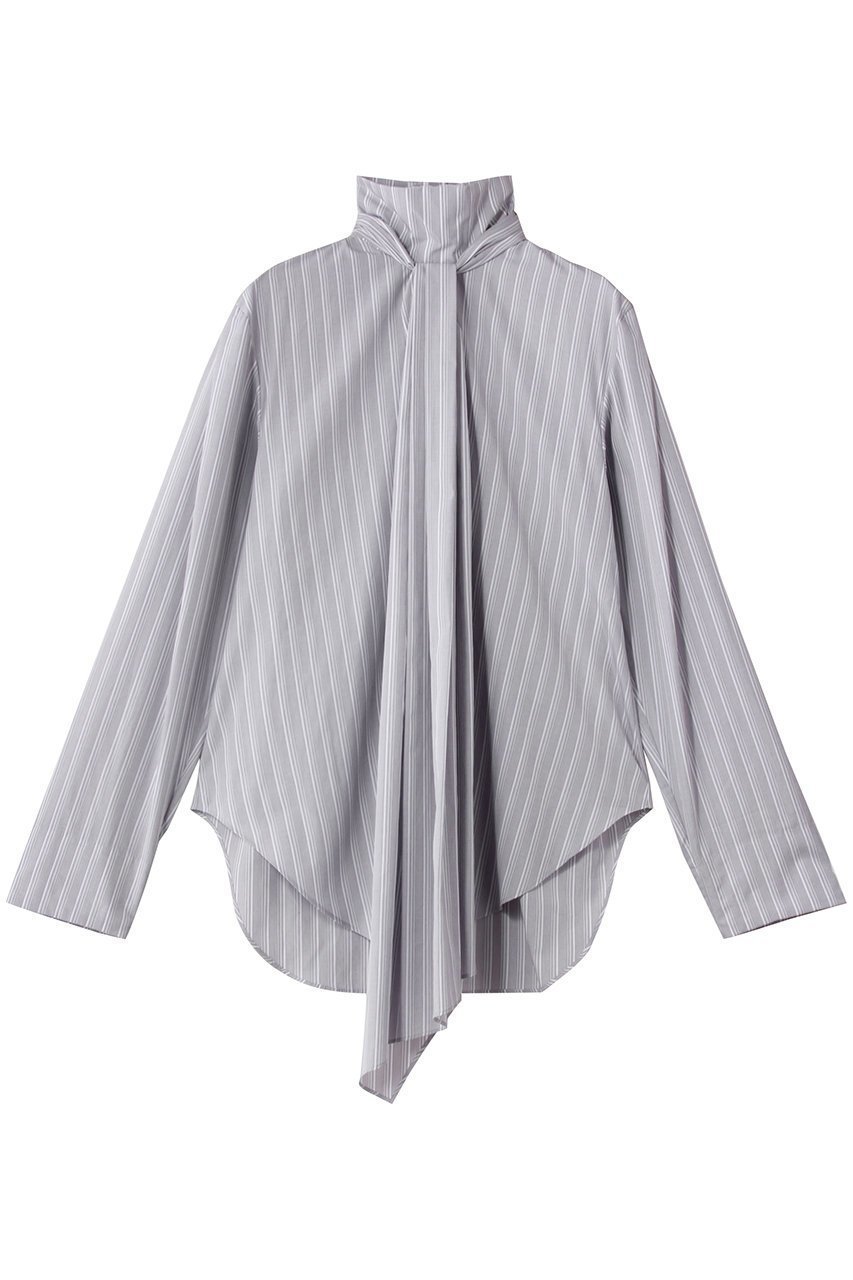 【バウト/BOWTE】のCOTTON BROAD KNOT LIKE BLOUSE/ブラウス インテリア・キッズ・メンズ・レディースファッション・服の通販 founy(ファニー) 　ファッション　Fashion　レディースファッション　Fashion for Women　トップス・カットソー　Cut & Sew Tops　シャツ・ブラウス・オフィスカジュアル　Elegant Blouses & Button-Ups　アシンメトリー　Asymmetrical Style　イレギュラー　Irregular Design　ジャケット　Jacket, Outerwear　スリーブ　Sleeve, Long Sleeve / Short Sleeve　ブロード　Broadcloth, Fine Cotton　ロング　Long, Long-Length　グレーストライプ|ID: prp329100004917577 ipo3291000000036875661