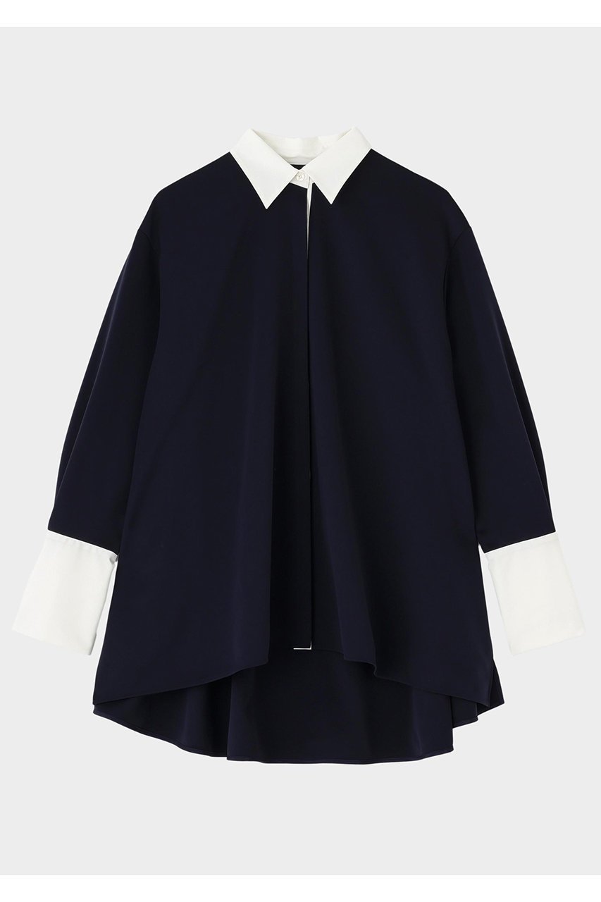 【ル フィル/LE PHIL】のバイカラーテントブラウス インテリア・キッズ・メンズ・レディースファッション・服の通販 founy(ファニー) 　ファッション　Fashion　レディースファッション　Fashion for Women　トップス・カットソー　Cut & Sew Tops　シャツ・ブラウス・オフィスカジュアル　Elegant Blouses & Button-Ups　カットソー　Cut and Sewn Top　シンプル　Simple, Minimal　スポーティ　Sporty, Casual Athletic　スリーブ　Sleeve, Long Sleeve / Short Sleeve　バランス　Balance, Style Balance　フェミニン　Feminine, Girly　フレア　Flare, Flared　ボトム　Bottoms, Lower Wear　ミックス　Mix, Mixed Style　ロング　Long, Long-Length　エレガント 上品　Elegant　ネイビー|ID: prp329100004917604 ipo3291000000036875891
