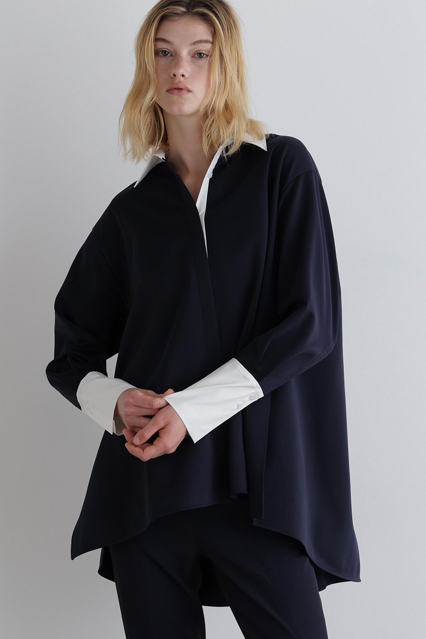 【ル フィル/LE PHIL】のバイカラーテントブラウス 人気、トレンドファッション・服の通販 founy(ファニー) 　ファッション　Fashion　レディースファッション　Fashion for Women　トップス・カットソー　Cut & Sew Tops　シャツ・ブラウス・オフィスカジュアル　Elegant Blouses & Button-Ups　カットソー　Cut and Sewn Top　シンプル　Simple, Minimal　スポーティ　Sporty, Casual Athletic　スリーブ　Sleeve, Long Sleeve / Short Sleeve　バランス　Balance, Style Balance　フェミニン　Feminine, Girly　フレア　Flare, Flared　ボトム　Bottoms, Lower Wear　ミックス　Mix, Mixed Style　ロング　Long, Long-Length　エレガント 上品　Elegant　other-2|ID: prp329100004917604 ipo3291000000036875892