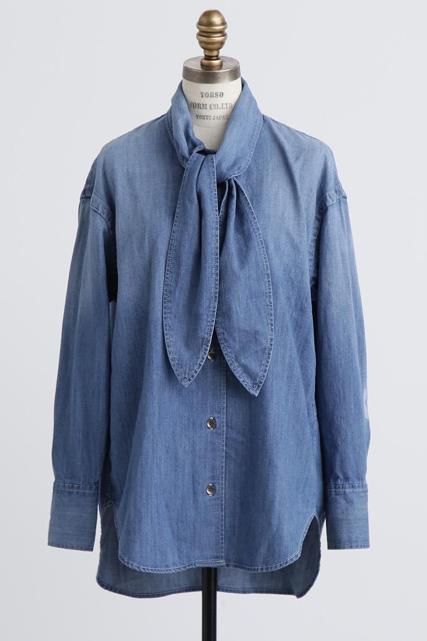 【ヒューエルミュージアム/hueLe Museum】の【hLM】デニムシャツ インテリア・キッズ・メンズ・レディースファッション・服の通販 founy(ファニー) 　ファッション　Fashion　レディースファッション　Fashion for Women　トップス・カットソー　Cut & Sew Tops　シャツ・ブラウス・オフィスカジュアル　Elegant Blouses & Button-Ups　インナー　Innerwear　クラシック　Classic, Timeless Style　スリーブ　Sleeve, Long Sleeve / Short Sleeve　デニム　Denim, Jeans Material　ロング　Long, Long-Length　エレガント 上品　Elegant　ブルー|ID: prp329100004917607 ipo3291000000036875915