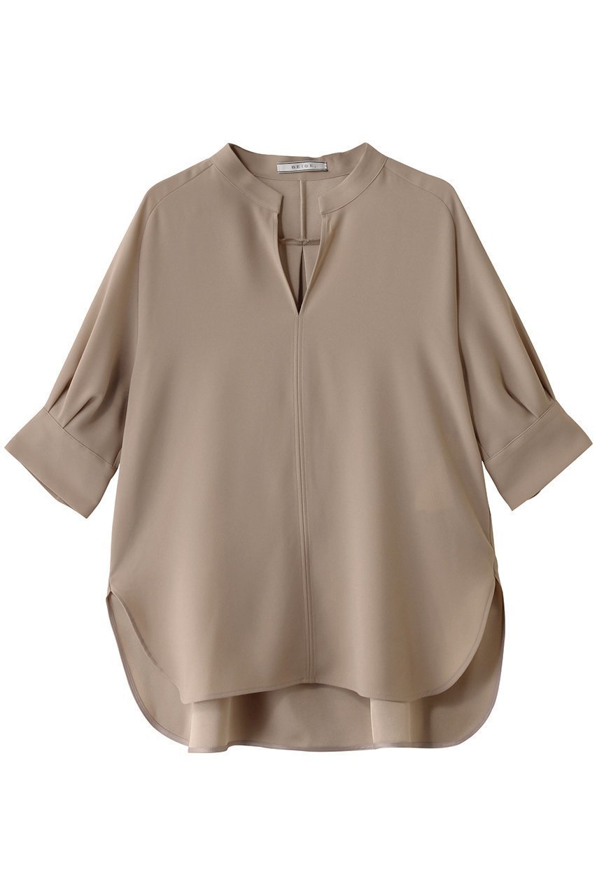 【ベイジ,/BEIGE,】のFLEUR(フルール)/スタンドカラープルオーバーブラウス インテリア・キッズ・メンズ・レディースファッション・服の通販 founy(ファニー) 　ファッション　Fashion　レディースファッション　Fashion for Women　トップス・カットソー　Cut & Sew Tops　シャツ・ブラウス・オフィスカジュアル　Elegant Blouses & Button-Ups　カジュアルプルオーバー・ニットトップス　Pullovers & Knit Tops / Casual Pullovers　とろみ　Fluid, Flowy Fabric　ショート　Short, Short Length　スリーブ　Sleeve, Long Sleeve / Short Sleeve　ファブリック　Fabric, Textile　エレガント 上品　Elegant　Beige|ID: prp329100004917645 ipo3291000000036876284