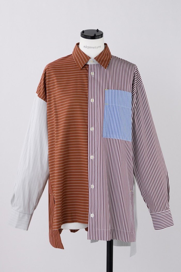 【ナゴンスタンス/nagonstans】のBrick Stripe Mix スクエアBOX SH/シャツ インテリア・キッズ・メンズ・レディースファッション・服の通販 founy(ファウニー) https://founy.com/ ファッション Fashion レディースファッション Fashion for Women トップス・カットソー Cut & Sew Tops シャツ・ブラウス・オフィスカジュアル Elegant Blouses & Button-Ups アシンメトリー Asymmetrical Style スクエア Square, Square Shape スリット Slit, Slit Detail スリーブ Sleeve, Long Sleeve / Short Sleeve リラックス Relax, Relaxed Fit ロング Long, Long-Length |ID: prp329100004917673 ipo3291000000036876545