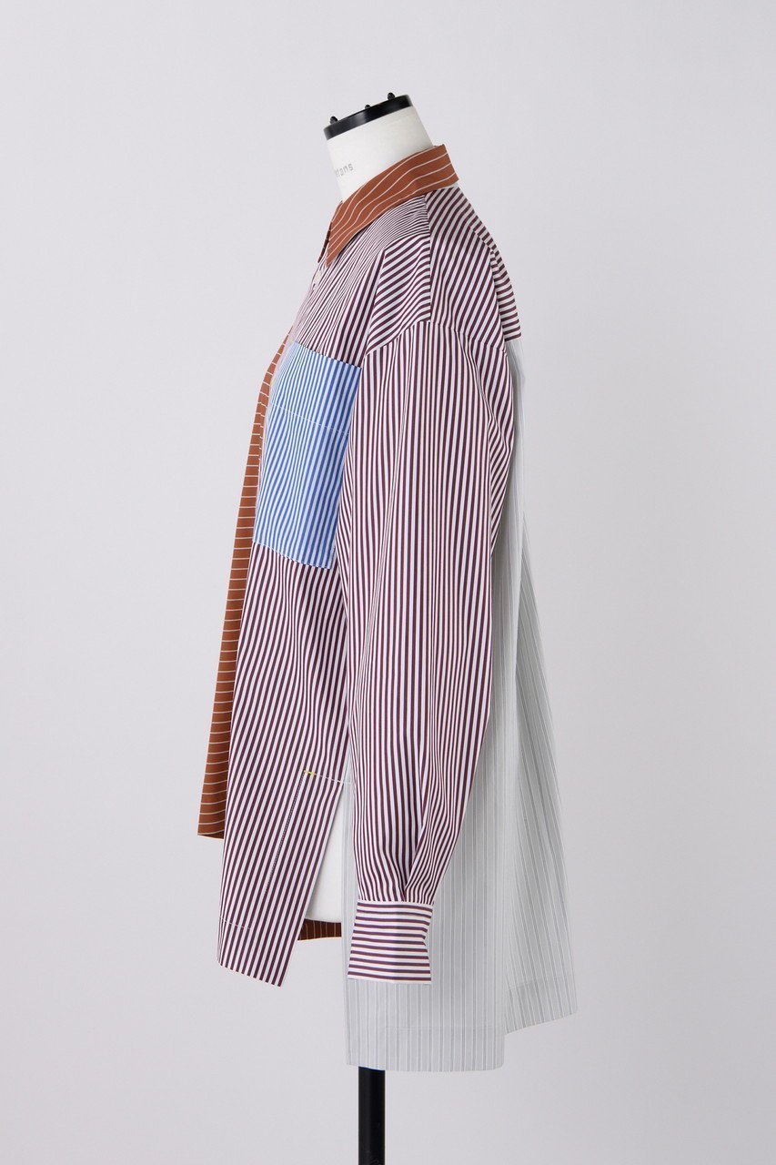 【ナゴンスタンス/nagonstans】のBrick Stripe Mix スクエアBOX SH/シャツ 人気、トレンドファッション・服の通販 founy(ファニー) 　ファッション　Fashion　レディースファッション　Fashion for Women　トップス・カットソー　Cut & Sew Tops　シャツ・ブラウス・オフィスカジュアル　Elegant Blouses & Button-Ups　アシンメトリー　Asymmetrical Style　スクエア　Square, Square Shape　スリット　Slit, Slit Detail　スリーブ　Sleeve, Long Sleeve / Short Sleeve　リラックス　Relax, Relaxed Fit　ロング　Long, Long-Length　other-2|ID: prp329100004917673 ipo3291000000036876547