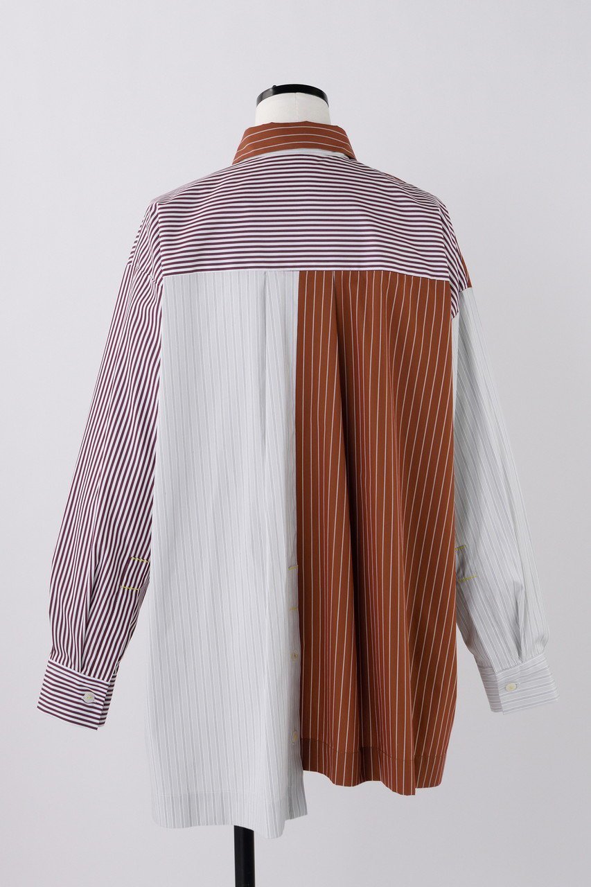 【ナゴンスタンス/nagonstans】のBrick Stripe Mix スクエアBOX SH/シャツ 人気、トレンドファッション・服の通販 founy(ファニー) 　ファッション　Fashion　レディースファッション　Fashion for Women　トップス・カットソー　Cut & Sew Tops　シャツ・ブラウス・オフィスカジュアル　Elegant Blouses & Button-Ups　アシンメトリー　Asymmetrical Style　スクエア　Square, Square Shape　スリット　Slit, Slit Detail　スリーブ　Sleeve, Long Sleeve / Short Sleeve　リラックス　Relax, Relaxed Fit　ロング　Long, Long-Length　other-3|ID: prp329100004917673 ipo3291000000036876548