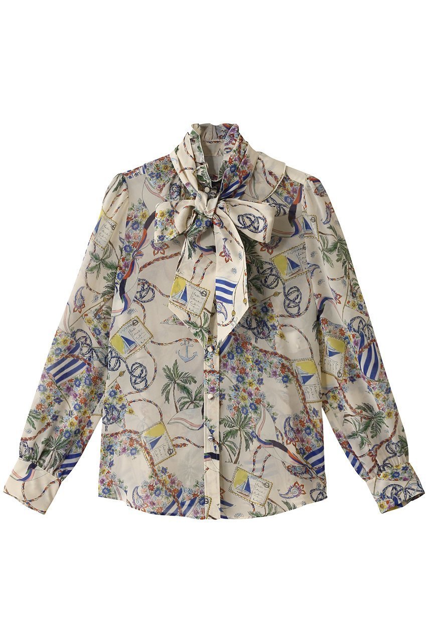 【アルアバイル/allureville】の【Loulou Willoughby】アーカイブフリルリボンブラウス 人気、トレンドファッション・服の通販 founy(ファニー) 　ファッション　Fashion　レディースファッション　Fashion for Women　トップス・カットソー　Cut & Sew Tops　シャツ・ブラウス・オフィスカジュアル　Elegant Blouses & Button-Ups　エレガント 上品　Elegant　クラシカル　Classical, Vintage-Inspired　シンプル　Simple, Minimal　スリーブ　Sleeve, Long Sleeve / Short Sleeve　フリル　Frill, Ruffle　プリント　Print, Printed Pattern　リボン　Ribbon, Bow　ロング　Long, Long-Length　夏　Summer　春　Spring　S/S・春夏　SS, Spring/Summer, Warm Season　 other-1|ID: prp329100004917692 ipo3291000000036876710