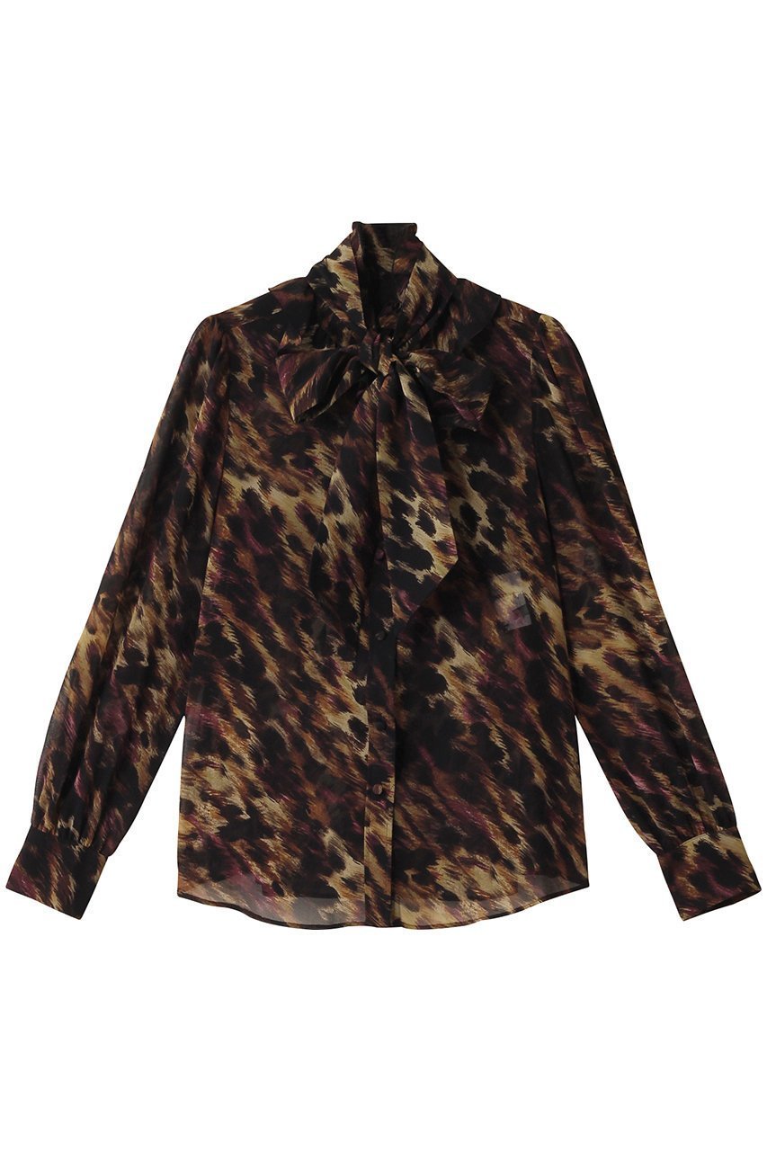 【アルアバイル/allureville】の【Loulou Willoughby】アーカイブフリルリボンブラウス インテリア・キッズ・メンズ・レディースファッション・服の通販 founy(ファニー) 　ファッション　Fashion　レディースファッション　Fashion for Women　トップス・カットソー　Cut & Sew Tops　シャツ・ブラウス・オフィスカジュアル　Elegant Blouses & Button-Ups　エレガント 上品　Elegant　クラシカル　Classical, Vintage-Inspired　シンプル　Simple, Minimal　スリーブ　Sleeve, Long Sleeve / Short Sleeve　フリル　Frill, Ruffle　プリント　Print, Printed Pattern　リボン　Ribbon, Bow　ロング　Long, Long-Length　夏　Summer　春　Spring　S/S・春夏　SS, Spring/Summer, Warm Season　ブラウン系|ID: prp329100004917692 ipo3291000000036876713