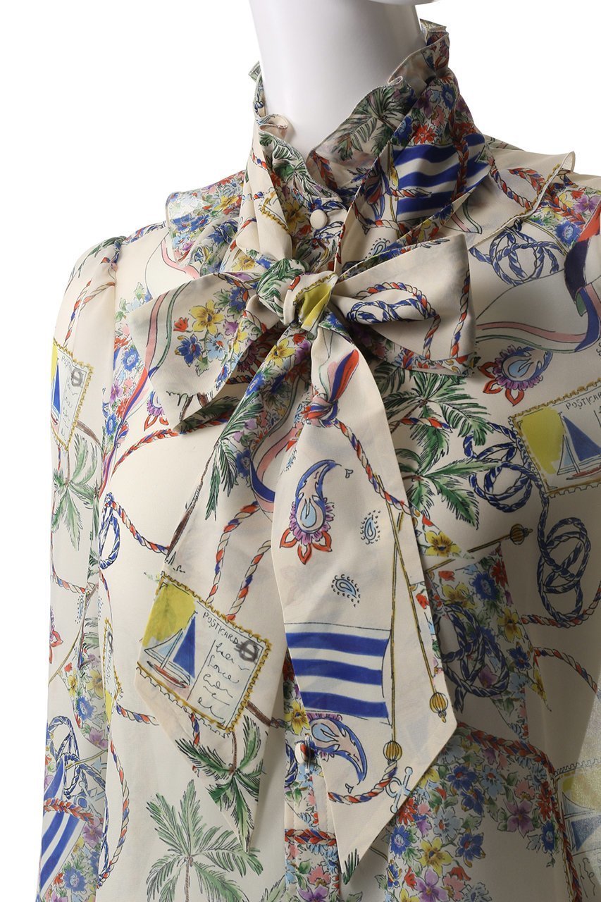 【アルアバイル/allureville】の【Loulou Willoughby】アーカイブフリルリボンブラウス 人気、トレンドファッション・服の通販 founy(ファニー) 　ファッション　Fashion　レディースファッション　Fashion for Women　トップス・カットソー　Cut & Sew Tops　シャツ・ブラウス・オフィスカジュアル　Elegant Blouses & Button-Ups　エレガント 上品　Elegant　クラシカル　Classical, Vintage-Inspired　シンプル　Simple, Minimal　スリーブ　Sleeve, Long Sleeve / Short Sleeve　フリル　Frill, Ruffle　プリント　Print, Printed Pattern　リボン　Ribbon, Bow　ロング　Long, Long-Length　夏　Summer　春　Spring　S/S・春夏　SS, Spring/Summer, Warm Season　other-5|ID: prp329100004917692 ipo3291000000036876717