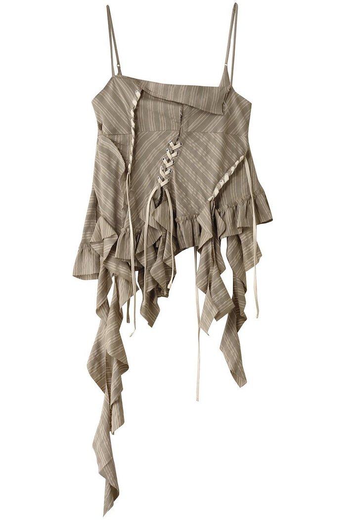 【プランク プロジェクト/PRANK PROJECT】のラッフルレースアップストライプトップス / Ruffle Lace-Up Stripe Top インテリア・キッズ・メンズ・レディースファッション・服の通販 founy(ファニー) https://founy.com/ ファッション Fashion レディースファッション Fashion for Women トップス・カットソー Cut & Sew Tops キャミソール&ノースリーブ Camisoles & Sleeveless Tops シャツ・ブラウス・オフィスカジュアル Elegant Blouses & Button-Ups カーゴパンツ Cargo Pants, Utility Pants キャミワンピース Cami Dress, Slip Dress ストライプ Stripe, Striped Pattern ノースリーブ Sleeveless, No-Sleeve ボトム Bottoms, Lower Wear レース Lace, Lace Fabric ワイド Wide, Wide Fit エレガント 上品 Elegant |ID: prp329100004917733 ipo3291000000036877044
