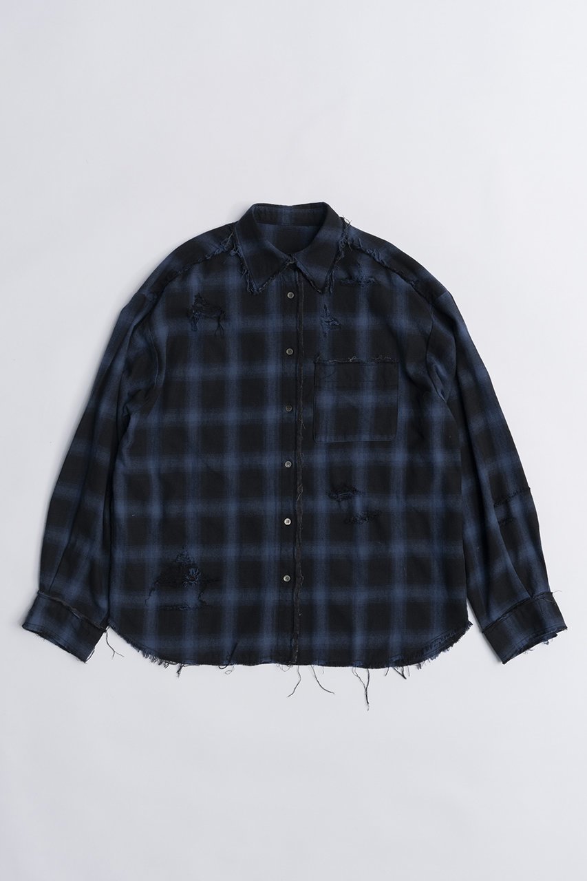 【プランク プロジェクト/PRANK PROJECT】のオンブレーチェックダメージシャツ / Ombre Check Damaged Shirt インテリア・キッズ・メンズ・レディースファッション・服の通販 founy(ファニー) ファッション Fashion レディースファッション Fashion for Women トップス・カットソー Cut & Sew Tops シャツ・ブラウス・オフィスカジュアル Elegant Blouses & Button-Ups カフス Cuff Design クラッシュ Distressed, Crashed Style スリーブ Sleeve, Long Sleeve / Short Sleeve ダメージ Distressed, Destroyed ハンド Hand, Handmade ポケット Pocket, Pocket Detail メンズ Men's, Menswear ロング Long, Long-Length BLU(ブルー)|ID: prp329100004917811 ipo3291000000036878016
