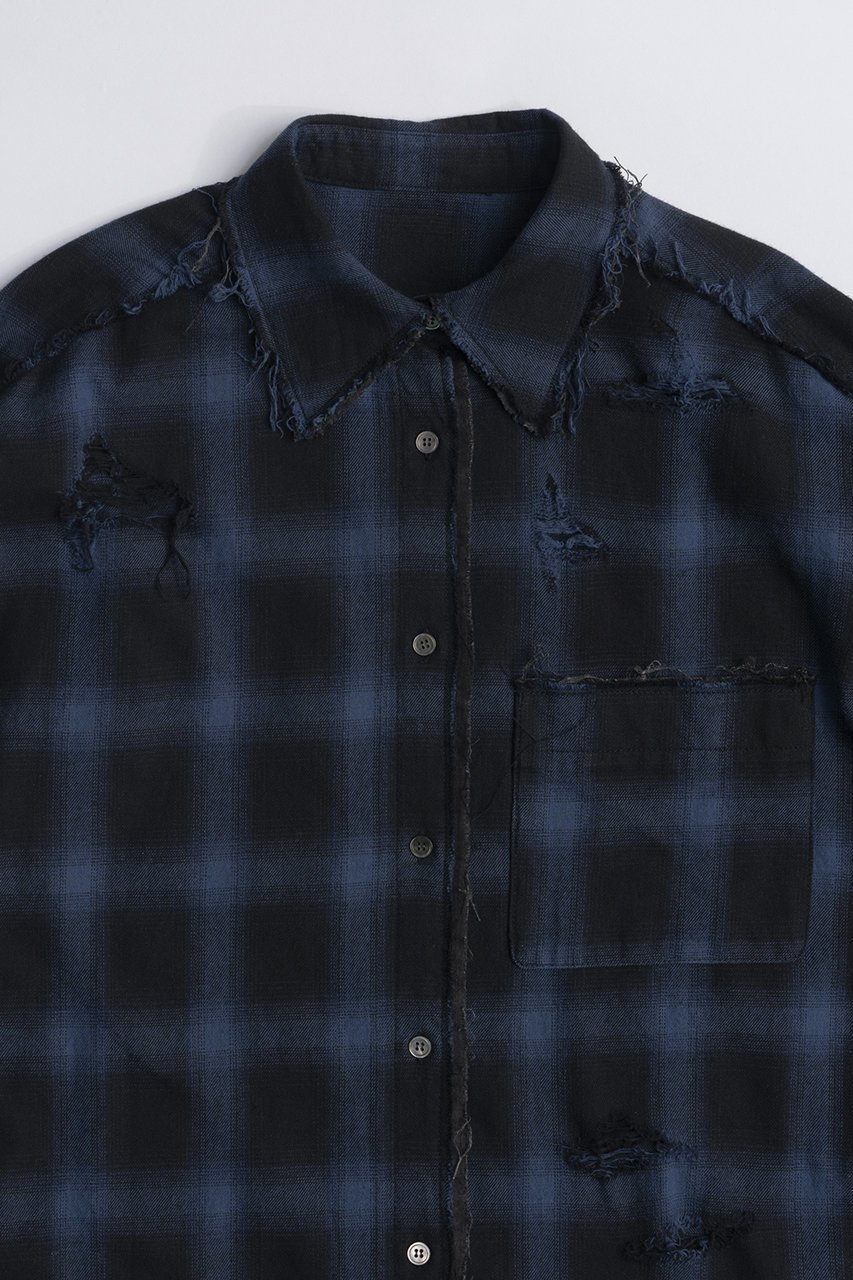 【プランク プロジェクト/PRANK PROJECT】のオンブレーチェックダメージシャツ / Ombre Check Damaged Shirt 人気、トレンドファッション・服の通販 founy(ファニー) ファッション Fashion レディースファッション Fashion for Women トップス・カットソー Cut & Sew Tops シャツ・ブラウス・オフィスカジュアル Elegant Blouses & Button-Ups カフス Cuff Design クラッシュ Distressed, Crashed Style スリーブ Sleeve, Long Sleeve / Short Sleeve ダメージ Distressed, Destroyed ハンド Hand, Handmade ポケット Pocket, Pocket Detail メンズ Men's, Menswear ロング Long, Long-Length other-2|ID: prp329100004917811 ipo3291000000036878017