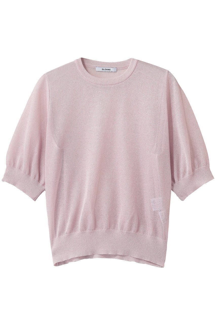 【スローン/SLOANE】の12G二重臼天竺 ラメシアー半袖クルーネック 人気、トレンドファッション・服の通販 founy(ファニー) 　ファッション　Fashion　レディースファッション　Fashion for Women　トップス・カットソー　Cut & Sew Tops　シャツ・ブラウス・オフィスカジュアル　Elegant Blouses & Button-Ups　シアー　Sheer, See-Through　ショート　Short, Short Length　スリーブ　Sleeve, Long Sleeve / Short Sleeve　半袖　Short Sleeve, Half Sleeve　 other-1|ID: prp329100004917839 ipo3291000000036878450