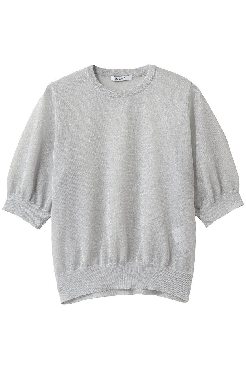 【スローン/SLOANE】の12G二重臼天竺 ラメシアー半袖クルーネック インテリア・キッズ・メンズ・レディースファッション・服の通販 founy(ファニー) 　ファッション　Fashion　レディースファッション　Fashion for Women　トップス・カットソー　Cut & Sew Tops　シャツ・ブラウス・オフィスカジュアル　Elegant Blouses & Button-Ups　シアー　Sheer, See-Through　ショート　Short, Short Length　スリーブ　Sleeve, Long Sleeve / Short Sleeve　半袖　Short Sleeve, Half Sleeve　ライトグレー|ID: prp329100004917839 ipo3291000000036878453