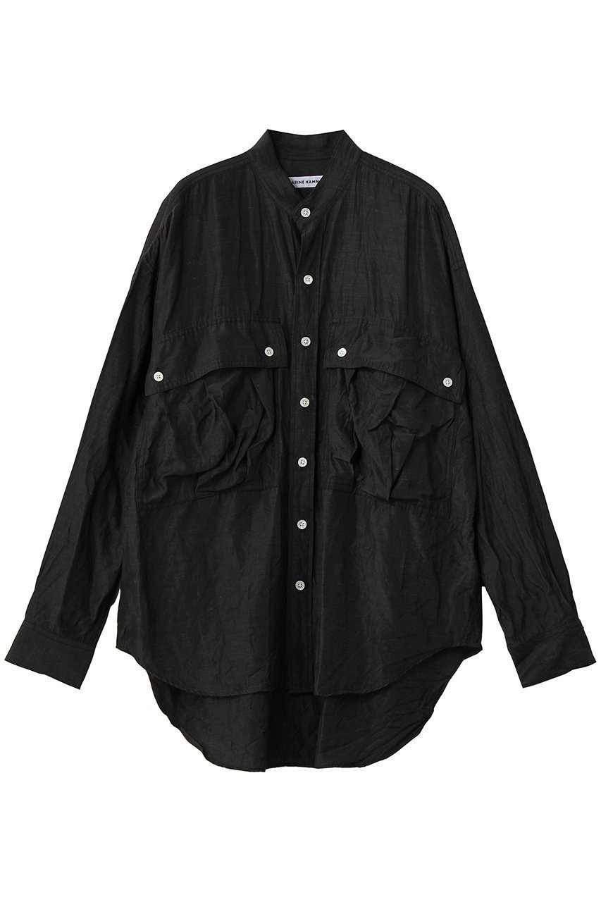 【キャサリンハムネット/KATHARINE HAMNETT LONDON】の【UNISEX】アセテートパラシュートバンドカラーシャツ インテリア・キッズ・メンズ・レディースファッション・服の通販 founy(ファニー) ファッション Fashion レディースファッション Fashion for Women トップス・カットソー Cut & Sew Tops シャツ・ブラウス・オフィスカジュアル Elegant Blouses & Button-Ups ユニセックス Unisex, Genderless スリーブ Sleeve, Long Sleeve / Short Sleeve ポケット Pocket, Pocket Detail リネン Linen, Linen Fabric ロング Long, Long-Length ブラック|ID: prp329100004917845 ipo3291000000036878528