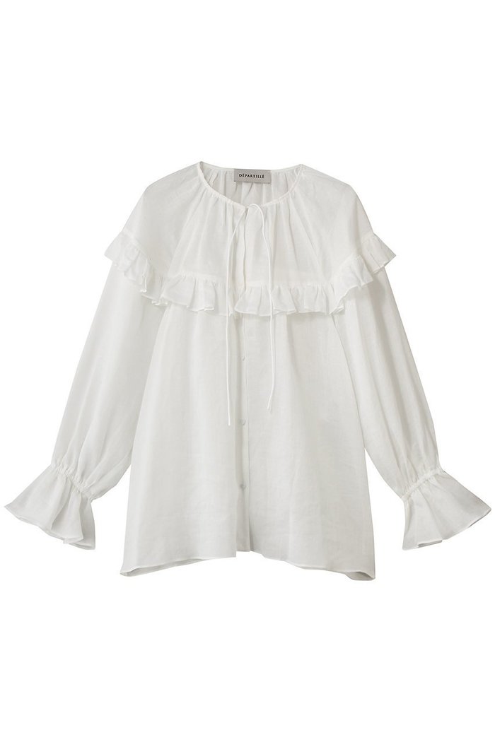 【デパリエ/DEPAREILLE】のラミーツイルラッフルブラウス インテリア・キッズ・メンズ・レディースファッション・服の通販 founy(ファウニー) https://founy.com/ ファッション Fashion レディースファッション Fashion for Women トップス・カットソー Cut & Sew Tops シャツ・ブラウス・オフィスカジュアル Elegant Blouses & Button-Ups スリット Slit, Slit Detail スリーブ Sleeve, Long Sleeve / Short Sleeve フリル Frill, Ruffle リボン Ribbon, Bow ロング Long, Long-Length |ID: prp329100004917853 ipo3291000000036878599