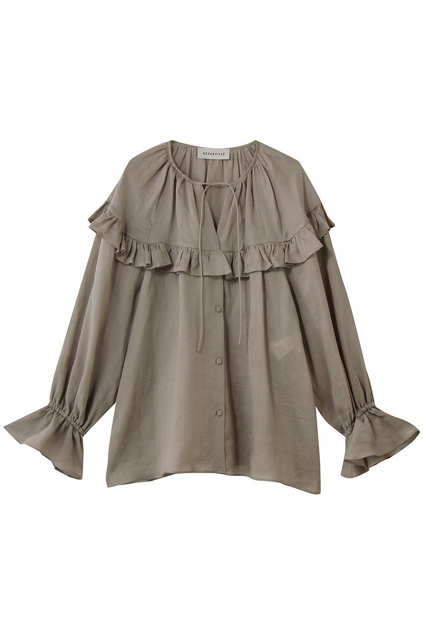 【デパリエ/DEPAREILLE】のラミーツイルラッフルブラウス インテリア・キッズ・メンズ・レディースファッション・服の通販 founy(ファニー) ファッション Fashion レディースファッション Fashion for Women トップス・カットソー Cut & Sew Tops シャツ・ブラウス・オフィスカジュアル Elegant Blouses & Button-Ups スリット Slit, Slit Detail スリーブ Sleeve, Long Sleeve / Short Sleeve フリル Frill, Ruffle リボン Ribbon, Bow ロング Long, Long-Length ベージュ|ID: prp329100004917853 ipo3291000000036878601