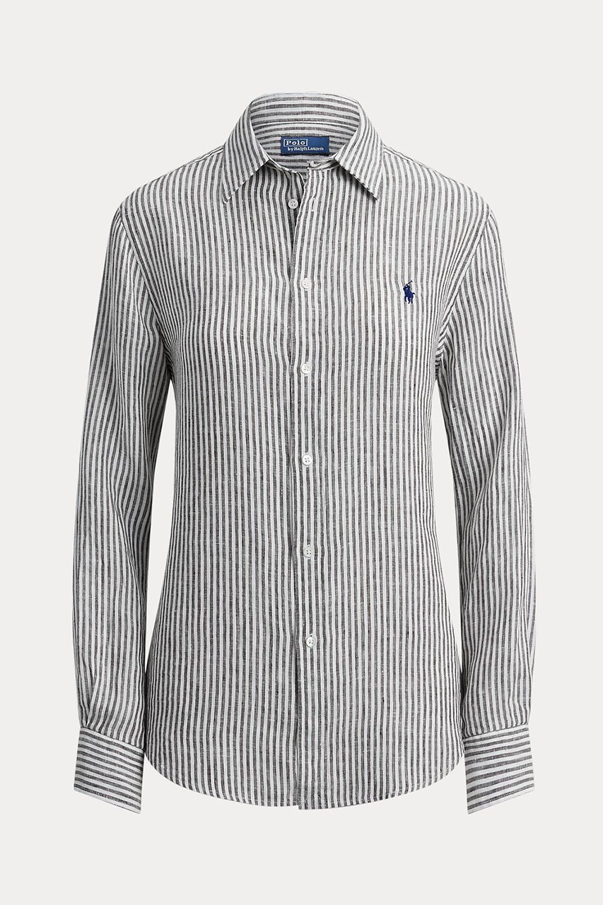 【ラルフローレン/RALPH LAUREN】の【POLO RALPH LAUREN】クラシック フィット ストライプド リネン シャツ インテリア・キッズ・メンズ・レディースファッション・服の通販 founy(ファニー) 　ファッション　Fashion　レディースファッション　Fashion for Women　トップス・カットソー　Cut & Sew Tops　シャツ・ブラウス・オフィスカジュアル　Elegant Blouses & Button-Ups　クラシック　Classic, Timeless Style　ストライプ　Stripe, Striped Pattern　ストレート　Straight, Straight Cut　スリーブ　Sleeve, Long Sleeve / Short Sleeve　バランス　Balance, Style Balance　フィット　Fit, Slim Fit　プリーツ　Pleats, Pleated　ボックス　Boxy, Box Shape　ヨーク　Yoke, Yoke Design　リネン　Linen, Linen Fabric　リラックス　Relax, Relaxed Fit　ロング　Long, Long-Length　エレガント 上品　Elegant　ブラック|ID: prp329100004917866 ipo3291000000036878785