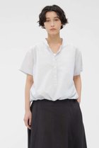 【マーガレットハウエル/MARGARET HOWELL】のYARN DYED COTTON POPLIN SHIRT 人気、トレンドファッション・服の通販 founy(ファニー) ファッション Fashion レディースファッション Fashion for Women トップス・カットソー Cut & Sew Tops シャツ・ブラウス・オフィスカジュアル Elegant Blouses & Button-Ups なめらか Smooth, Silky Texture ショート Short, Short Length スピンドル Spindle, Drawcord スリーブ Sleeve, Long Sleeve / Short Sleeve ブラウジング Blouson Silhouette, Cinched Waist エレガント 上品 Elegant 半袖 Short Sleeve, Half Sleeve thumbnail ブルー|ID: prp329100004917896 ipo3291000000036879396