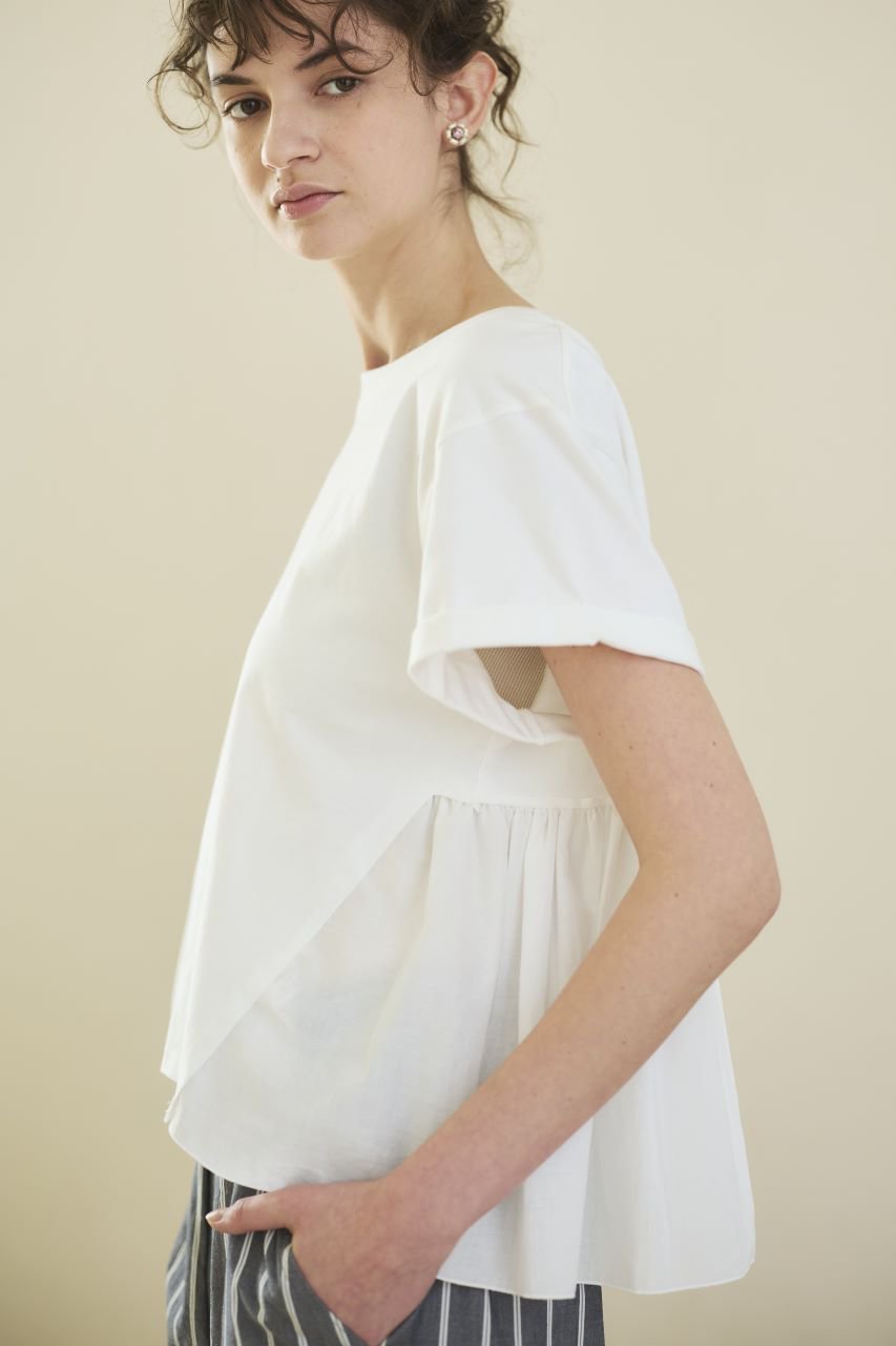 【ナナデコール/nanadecor】のバックフリルコンビTシャツ 人気、トレンドファッション・服の通販 founy(ファニー) 　ファッション　Fashion　レディースファッション　Fashion for Women　トップス・カットソー　Cut & Sew Tops　シャツ・ブラウス・オフィスカジュアル　Elegant Blouses & Button-Ups　ロングTシャツ・Tシャツ　Longline T-Shirts & Tees　カットソー・ベーシックTシャツ　Cut-and-Sewn Tops / Stretch Tees & Basics　カットソー　Cut and Sewn Top　ギャザー　Gathered, Ruffled　コンビ　Combo, Combination Style　シアー　Sheer, See-Through　ショート　Short, Short Length　シンプル　Simple, Minimal　スリーブ　Sleeve, Long Sleeve / Short Sleeve　フェミニン　Feminine, Girly　フリル　Frill, Ruffle　フロント　Front, Front Design　リラックス　Relax, Relaxed Fit　other-6|ID: prp329100004917955 ipo3291000000036884919