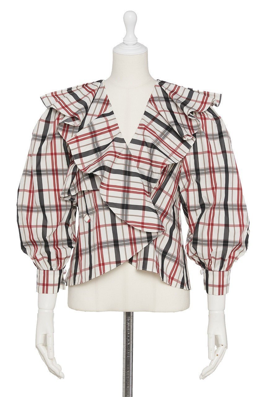 【デイジーリン/DAISY LIN】のGraceful Blouse インテリア・キッズ・メンズ・レディースファッション・服の通販 founy(ファニー) ファッション Fashion レディースファッション Fashion for Women トップス・カットソー Cut & Sew Tops シャツ・ブラウス・オフィスカジュアル Elegant Blouses & Button-Ups アシンメトリー Asymmetrical Style カフス Cuff Design クラシック Classic, Timeless Style スリーブ Sleeve, Long Sleeve / Short Sleeve チェック Check, Plaid, Tartan フリル Frill, Ruffle フロント Front, Front Design モダン Modern, Contemporary モノトーン Monotone, Black and White ロング Long, Long-Length エレガント 上品 Elegant 再入荷 Restock / Back in Stock 洗える Machine Washable レッド|ID: prp329100004917989 ipo3291000000036885944