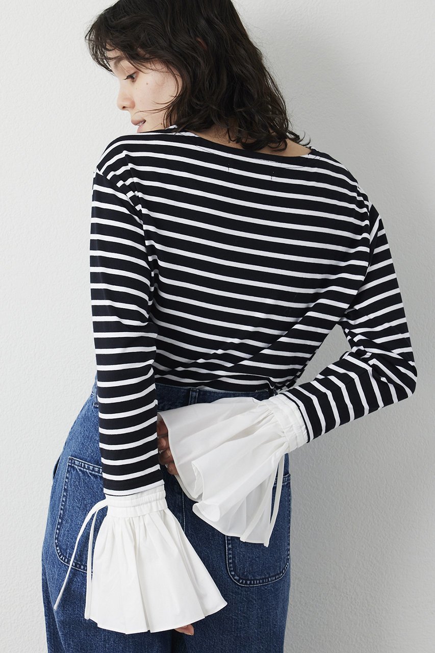 【ウィムガゼット/Whim Gazette】の【THE PAUSE】フレアカフスボーダープルオーバー 人気、トレンドファッション・服の通販 founy(ファニー) 　ファッション　Fashion　レディースファッション　Fashion for Women　トップス・カットソー　Cut & Sew Tops　シャツ・ブラウス・オフィスカジュアル　Elegant Blouses & Button-Ups　ロングTシャツ・Tシャツ　Longline T-Shirts & Tees　カジュアルプルオーバー・ニットトップス　Pullovers & Knit Tops / Casual Pullovers　カットソー・ベーシックTシャツ　Cut-and-Sewn Tops / Stretch Tees & Basics　おすすめ　Recommended / Our Picks　ジャケット　Jacket, Outerwear　スリーブ　Sleeve, Long Sleeve / Short Sleeve　バランス　Balance, Style Balance　フェミニン　Feminine, Girly　フレア　Flare, Flared　ボーダー　Border, Stripe　ロング　Long, Long-Length　定番　Standard, Basic Item　other-3|ID: prp329100004917999 ipo3291000000036886220