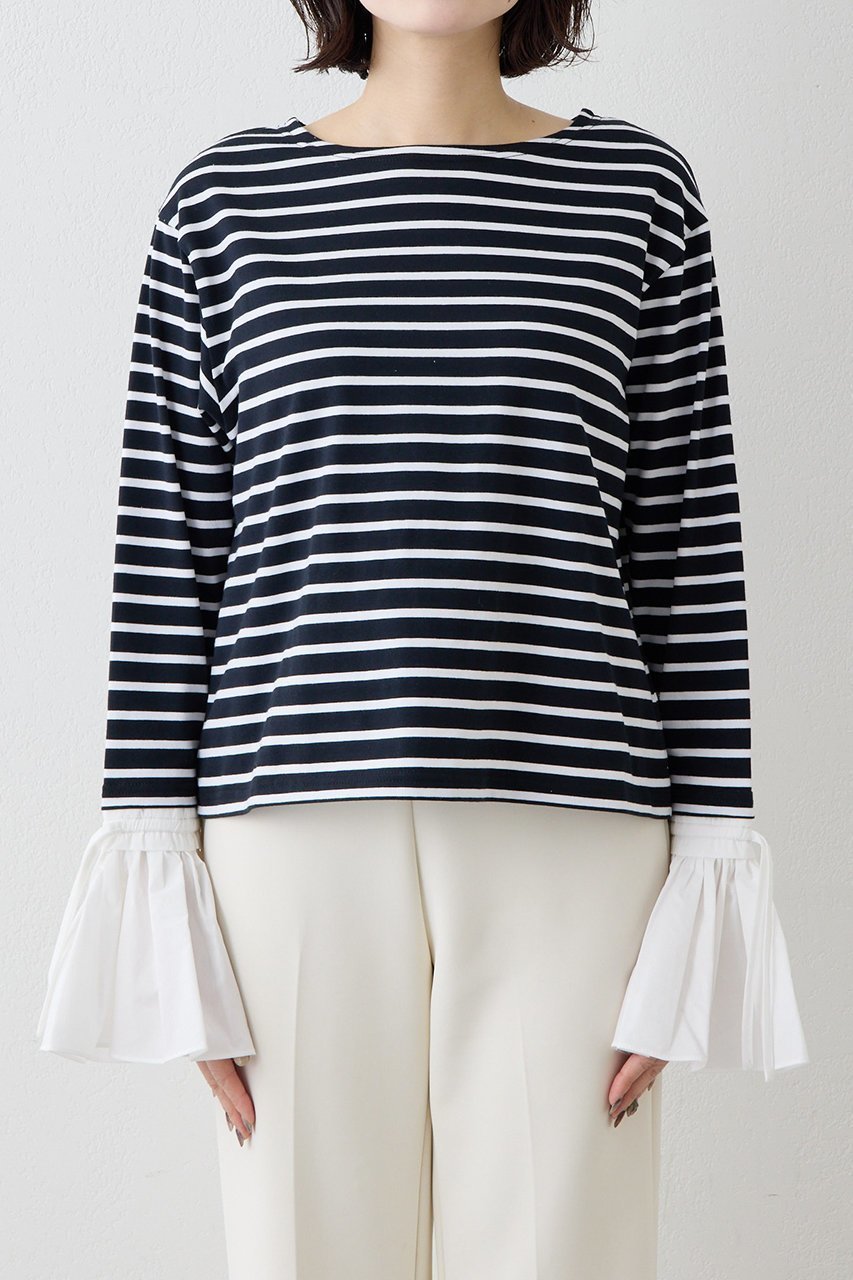 【ウィムガゼット/Whim Gazette】の【THE PAUSE】フレアカフスボーダープルオーバー 人気、トレンドファッション・服の通販 founy(ファニー) 　ファッション　Fashion　レディースファッション　Fashion for Women　トップス・カットソー　Cut & Sew Tops　シャツ・ブラウス・オフィスカジュアル　Elegant Blouses & Button-Ups　ロングTシャツ・Tシャツ　Longline T-Shirts & Tees　カジュアルプルオーバー・ニットトップス　Pullovers & Knit Tops / Casual Pullovers　カットソー・ベーシックTシャツ　Cut-and-Sewn Tops / Stretch Tees & Basics　おすすめ　Recommended / Our Picks　ジャケット　Jacket, Outerwear　スリーブ　Sleeve, Long Sleeve / Short Sleeve　バランス　Balance, Style Balance　フェミニン　Feminine, Girly　フレア　Flare, Flared　ボーダー　Border, Stripe　ロング　Long, Long-Length　定番　Standard, Basic Item　other-6|ID: prp329100004917999 ipo3291000000036886223