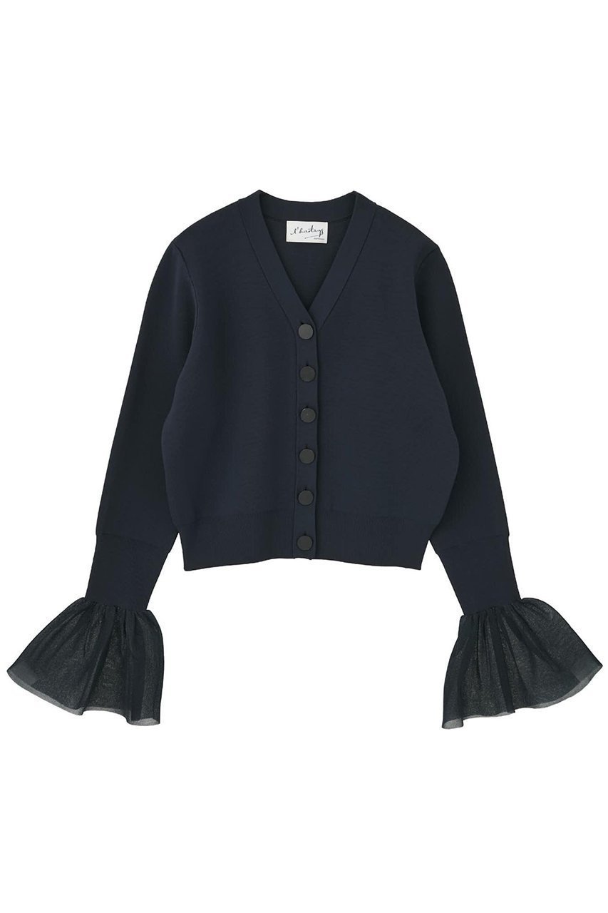 【マルティニーク/martinique】の【l heritage martinique】ミラノリブVネックフレアスリーブカーディガン インテリア・キッズ・メンズ・レディースファッション・服の通販 founy(ファニー) 　ファッション　Fashion　レディースファッション　Fashion for Women　トップス・カットソー　Cut & Sew Tops　ニット　Knit Tops & Sweaters　カーディガン・羽織り　Layered Style Cardigans　Vネックトップス　V-Neck Tops / V-Cut Neckline Shirts　おすすめ　Recommended / Our Picks　カーディガン　Cardigan, Knitwear　シアー　Sheer, See-Through　ショルダー　Shoulder, Shoulder Strap　シンプル　Simple, Minimal　ジャケット　Jacket, Outerwear　トレンド　Trend, Trending Now　ビッグ　Big, Oversized　フレア　Flare, Flared　ミラノリブ　Milano Rib, Milano Stitch　メタル　Metal, Metal Parts　再入荷　Restock / Back in Stock　羽織　Haori, Light Jacket　ネイビー|ID: prp329100004918016 ipo3291000000036886890