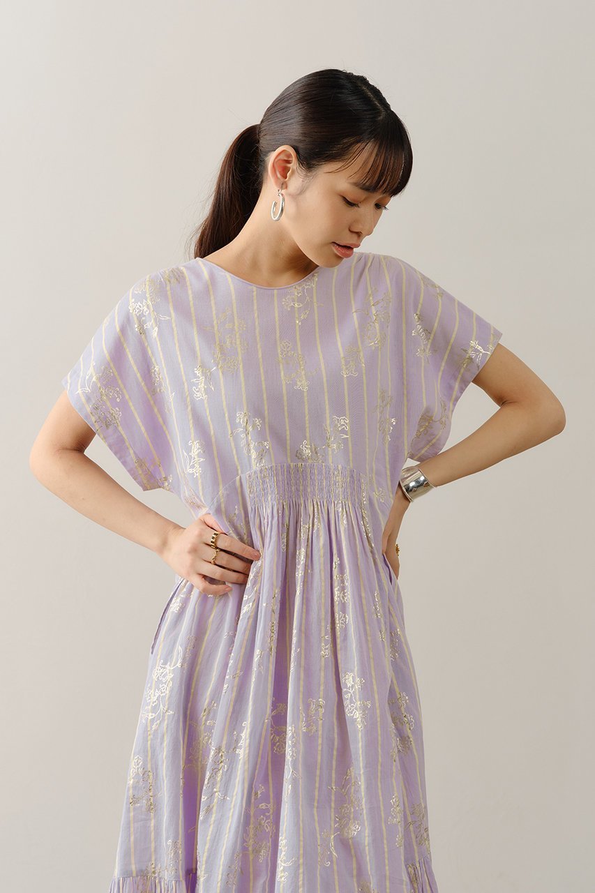 【ヌキテパ/NE QUITTEZ PAS】のCotton Voile Stripe Anemone Foil Print フレンチスリーブドレス 人気、トレンドファッション・服の通販 founy(ファニー) 　ファッション　Fashion　レディースファッション　Fashion for Women　ワンピース　Dresses　フォーマル・パーティードレス・結婚式用ドレス　Elegant & Casual Dresses　チュニック　Tunic Tops & Dresses　ギャザー　Gathered, Ruffled　サンダル　Sandals, Summer Shoes　ジュエリー　Jewelry, Accessories　ストライプ　Stripe, Striped Pattern　チュニック　Tunic, Long Top　ドレス　Dress, One-Piece　プリント　Print, Printed Pattern　リゾート　Resort, Vacation Style　リュクス　Luxury, Elegant, High-End, Chic　ロング　Long, Long-Length　other-6|ID: prp329100004918030 ipo3291000000036887331