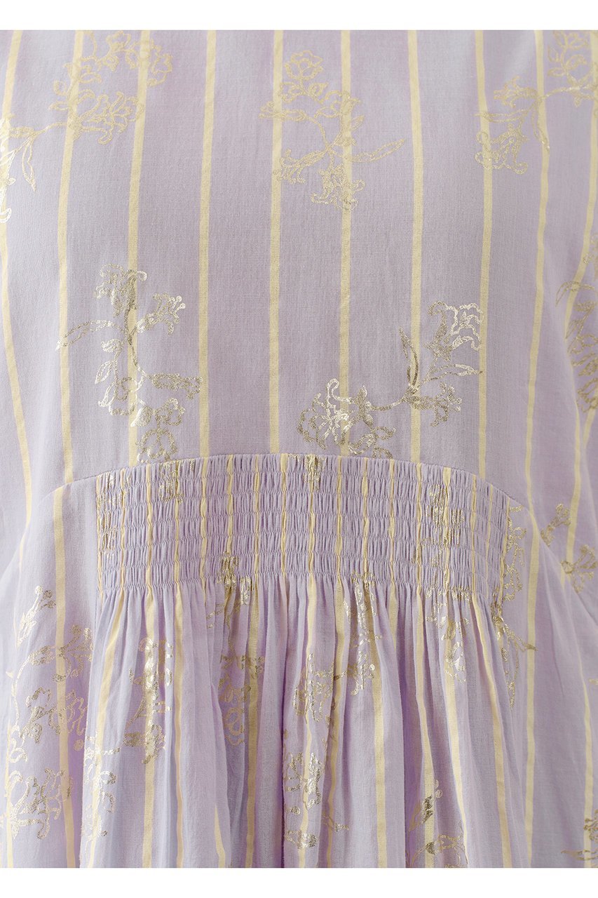 【ヌキテパ/NE QUITTEZ PAS】のCotton Voile Stripe Anemone Foil Print フレンチスリーブドレス 人気、トレンドファッション・服の通販 founy(ファニー) 　ファッション　Fashion　レディースファッション　Fashion for Women　ワンピース　Dresses　フォーマル・パーティードレス・結婚式用ドレス　Elegant & Casual Dresses　チュニック　Tunic Tops & Dresses　ギャザー　Gathered, Ruffled　サンダル　Sandals, Summer Shoes　ジュエリー　Jewelry, Accessories　ストライプ　Stripe, Striped Pattern　チュニック　Tunic, Long Top　ドレス　Dress, One-Piece　プリント　Print, Printed Pattern　リゾート　Resort, Vacation Style　リュクス　Luxury, Elegant, High-End, Chic　ロング　Long, Long-Length　other-8|ID: prp329100004918030 ipo3291000000036887333