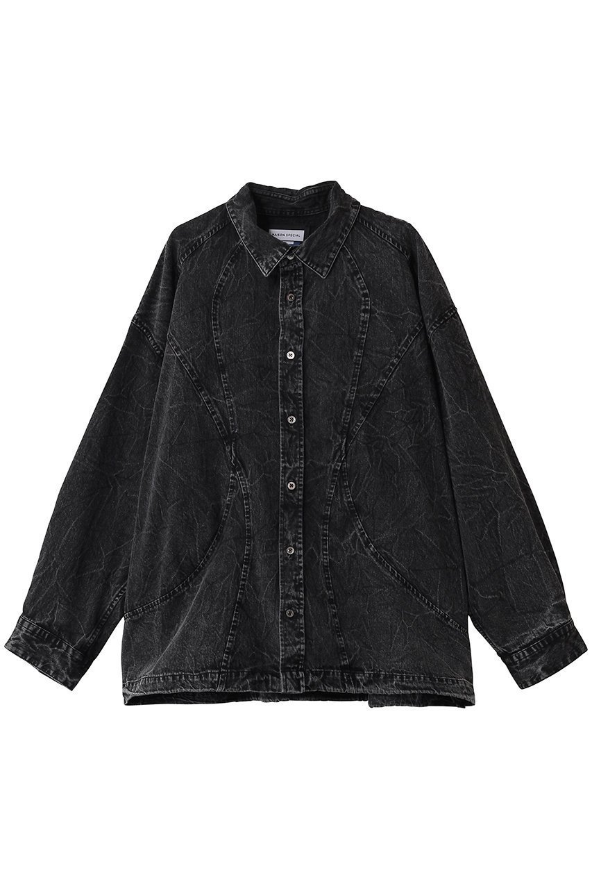 【メゾンスペシャル/MAISON SPECIAL】の【UNISEX】デニム カーブ切替シャツブルゾン インテリア・キッズ・メンズ・レディースファッション・服の通販 founy(ファニー) 　ファッション　Fashion　レディースファッション　Fashion for Women　アウター　Coat / Outerwear Collection　ブルゾンジャケット・スポーティアウター　Blouson Jackets　トップス・カットソー　Cut & Sew Tops　シャツ・ブラウス・オフィスカジュアル　Elegant Blouses & Button-Ups　ユニセックス　Unisex, Genderless　ショルダー　Shoulder, Shoulder Strap　スリーブ　Sleeve, Long Sleeve / Short Sleeve　デニム　Denim, Jeans Material　ドロップ　Drop Shoulder, Dropped Style　ブルゾン　Blouson, Bomber Jacket　ロング　Long, Long-Length　切替　Switching, Contrast Panel　BLK(ブラック)|ID: prp329100004918036 ipo3291000000036887444