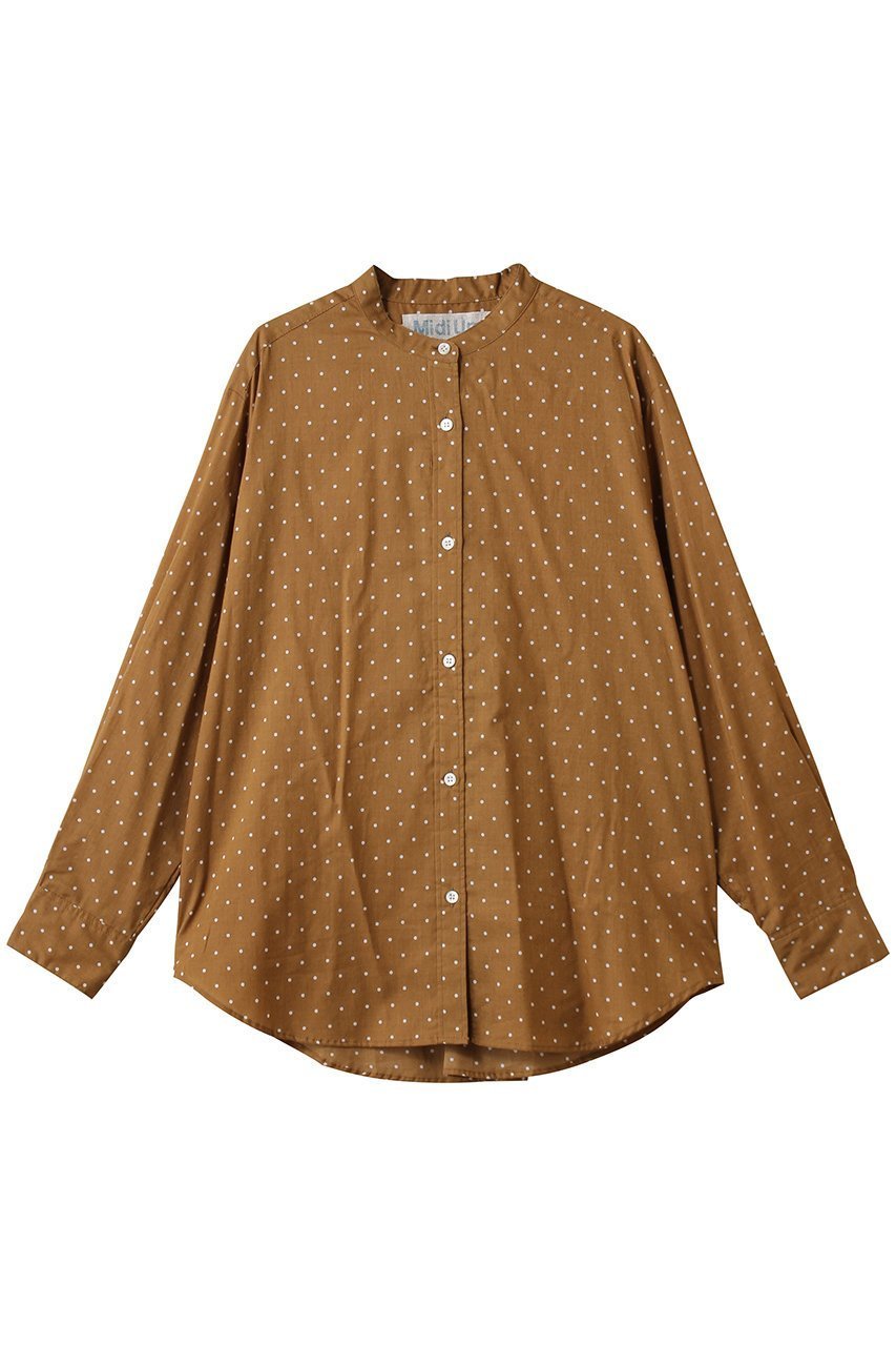 【ミディウミ/MidiUmi】のdots band collar shirt シャツ インテリア・キッズ・メンズ・レディースファッション・服の通販 founy(ファニー) 　ファッション　Fashion　レディースファッション　Fashion for Women　トップス・カットソー　Cut & Sew Tops　シャツ・ブラウス・オフィスカジュアル　Elegant Blouses & Button-Ups　おすすめ　Recommended / Our Picks　コンパクト　Compact, Small Size　シアー　Sheer, See-Through　ジャケット　Jacket, Outerwear　スリーブ　Sleeve, Long Sleeve / Short Sleeve　セットアップ　Set-Up, Coordinated Outfit　ドット　Polka Dot, Dot Pattern　ロング　Long, Long-Length　brown|ID: prp329100004918048 ipo3291000000036887804