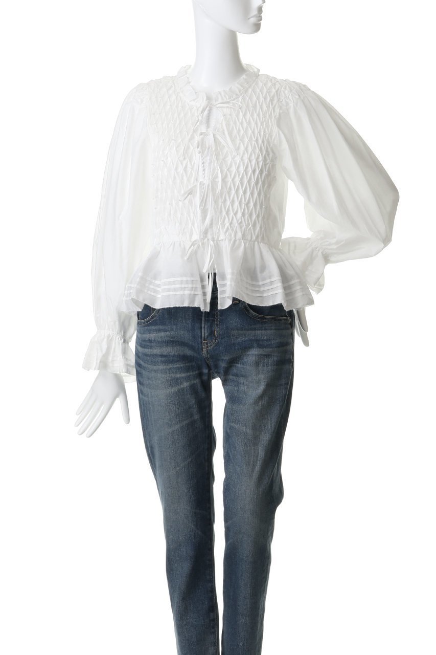 【ミュベール/MUVEIL】のスモッキングブラウス 人気、トレンドファッション・服の通販 founy(ファニー) 　ファッション　Fashion　レディースファッション　Fashion for Women　トップス・カットソー　Cut & Sew Tops　シャツ・ブラウス・オフィスカジュアル　Elegant Blouses & Button-Ups　おすすめ　Recommended / Our Picks　エレガント 上品　Elegant　スモッキング　Smocking, Gathered Stitching　スリーブ　Sleeve, Long Sleeve / Short Sleeve　デニム　Denim, Jeans Material　フリル　Frill, Ruffle　ペプラム　Peplum, Flared Hem　ロング　Long, Long-Length　新作・新入荷　New Arrivals / New In　羽織　Haori, Light Jacket　other-2|ID: prp329100004918051 ipo3291000000036887865