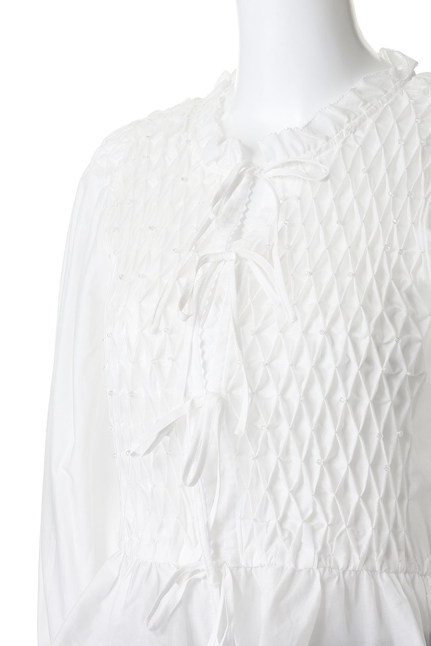 【ミュベール/MUVEIL】のスモッキングブラウス 人気、トレンドファッション・服の通販 founy(ファニー) 　ファッション　Fashion　レディースファッション　Fashion for Women　トップス・カットソー　Cut & Sew Tops　シャツ・ブラウス・オフィスカジュアル　Elegant Blouses & Button-Ups　おすすめ　Recommended / Our Picks　エレガント 上品　Elegant　スモッキング　Smocking, Gathered Stitching　スリーブ　Sleeve, Long Sleeve / Short Sleeve　デニム　Denim, Jeans Material　フリル　Frill, Ruffle　ペプラム　Peplum, Flared Hem　ロング　Long, Long-Length　新作・新入荷　New Arrivals / New In　羽織　Haori, Light Jacket　other-5|ID: prp329100004918051 ipo3291000000036887868