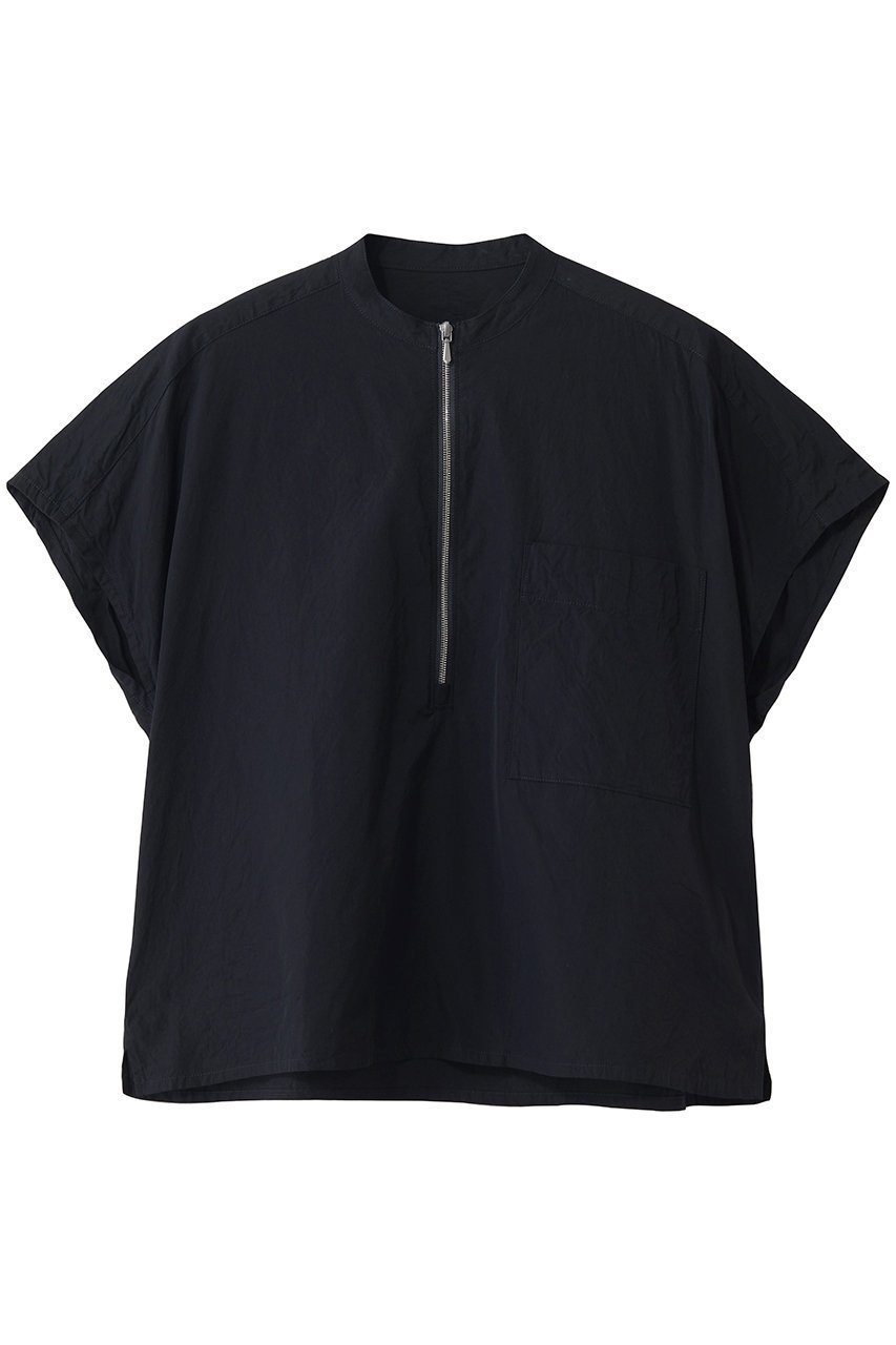 【イレーヴ/YLEVE】のCOTTON CUPRA ハーフジップシャツ インテリア・キッズ・メンズ・レディースファッション・服の通販 founy(ファニー) 　ファッション　Fashion　レディースファッション　Fashion for Women　トップス・カットソー　Cut & Sew Tops　シャツ・ブラウス・オフィスカジュアル　Elegant Blouses & Button-Ups　ショート　Short, Short Length　スラックス　Slacks, Dress Pants　スリーブ　Sleeve, Long Sleeve / Short Sleeve　フレンチ　French, French Style　モダン　Modern, Contemporary　ワイド　Wide, Wide Fit　新作・新入荷　New Arrivals / New In　ネイビー|ID: prp329100004918055 ipo3291000000036887898