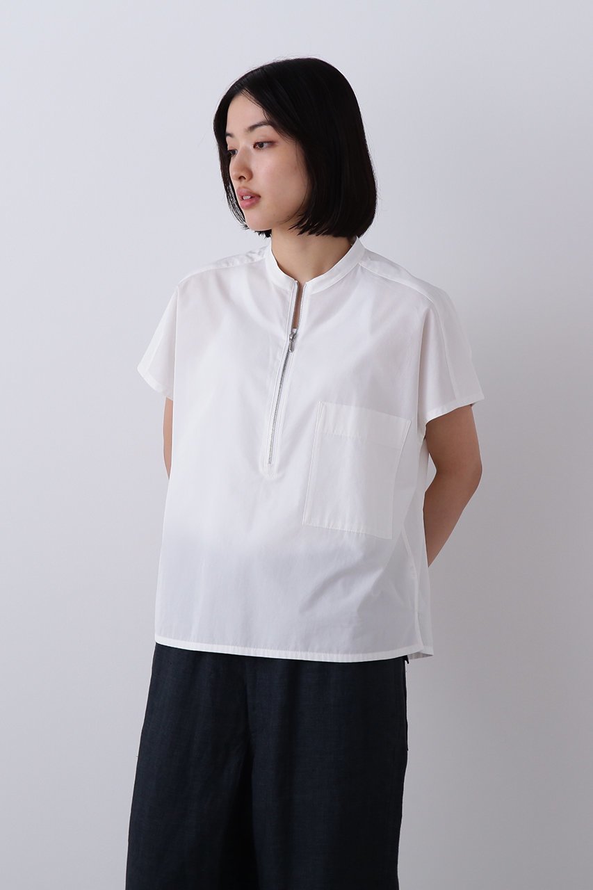 【イレーヴ/YLEVE】のCOTTON CUPRA ハーフジップシャツ 人気、トレンドファッション・服の通販 founy(ファニー) 　ファッション　Fashion　レディースファッション　Fashion for Women　トップス・カットソー　Cut & Sew Tops　シャツ・ブラウス・オフィスカジュアル　Elegant Blouses & Button-Ups　ショート　Short, Short Length　スラックス　Slacks, Dress Pants　スリーブ　Sleeve, Long Sleeve / Short Sleeve　フレンチ　French, French Style　モダン　Modern, Contemporary　ワイド　Wide, Wide Fit　新作・新入荷　New Arrivals / New In　other-7|ID: prp329100004918055 ipo3291000000036887904