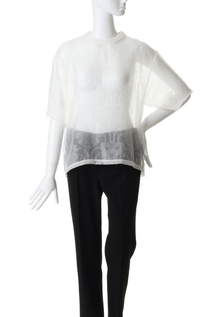 【カナコ サカイ/KANAKO SAKAI】のシアー ジャカード Tシャツ 人気、トレンドファッション・服の通販 founy(ファニー) 　ファッション　Fashion　レディースファッション　Fashion for Women　トップス・カットソー　Cut & Sew Tops　シャツ・ブラウス・オフィスカジュアル　Elegant Blouses & Button-Ups　ロングTシャツ・Tシャツ　Longline T-Shirts & Tees　インナー　Innerwear　サロペット　Overalls, Salopette　シアー　Sheer, See-Through　ショート　Short, Short Length　ジャカード／ジャガード　Jacquard, Woven Pattern　スリーブ　Sleeve, Long Sleeve / Short Sleeve　ハーフ　Half, Half-Length　夏　Summer　春　Spring　S/S・春夏　SS, Spring/Summer, Warm Season　other-2|ID: prp329100004918563 ipo3291000000036892230