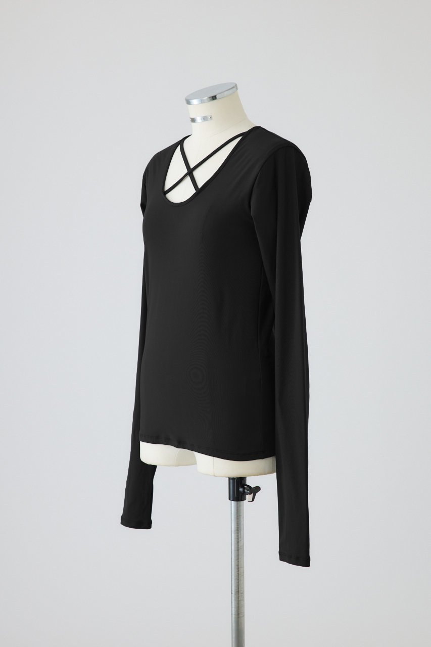 【リムアーク/RIM.ARK】のCross strap skin tops/トップス 人気、トレンドファッション・服の通販 founy(ファニー) 　ファッション　Fashion　レディースファッション　Fashion for Women　トップス・カットソー　Cut & Sew Tops　シャツ・ブラウス・オフィスカジュアル　Elegant Blouses & Button-Ups　ロングTシャツ・Tシャツ　Longline T-Shirts & Tees　カットソー・ベーシックTシャツ　Cut-and-Sewn Tops / Stretch Tees & Basics　おすすめ　Recommended / Our Picks　ストレッチ　Stretch, Stretchy Fabric　スリーブ　Sleeve, Long Sleeve / Short Sleeve　デコルテ　Décolleté, Neckline　フィット　Fit, Slim Fit　ロング　Long, Long-Length　other-2|ID: prp329100004918564 ipo3291000000036892262