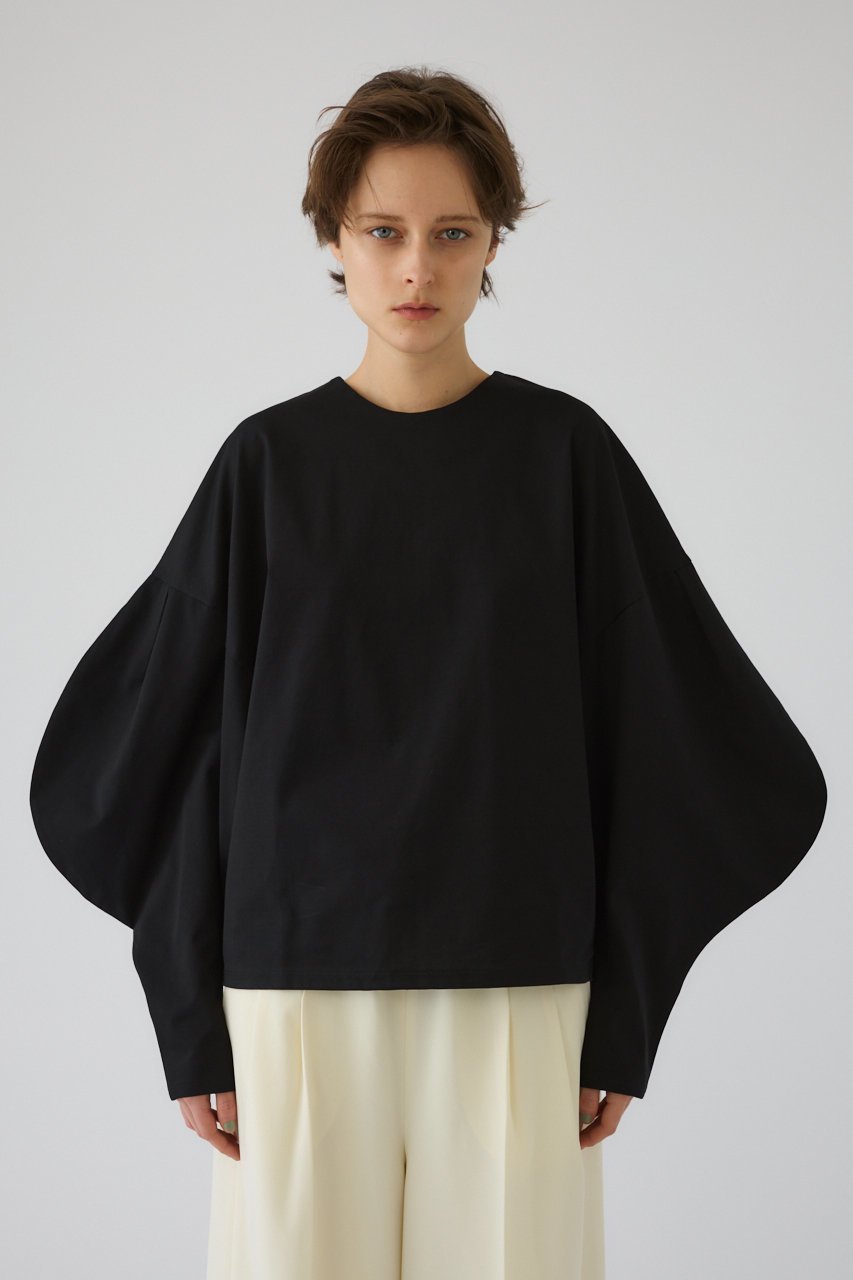 【リムアーク/RIM.ARK】のCurved line cotton tops/トップス インテリア・キッズ・メンズ・レディースファッション・服の通販 founy(ファニー) 　ファッション　Fashion　レディースファッション　Fashion for Women　トップス・カットソー　Cut & Sew Tops　シャツ・ブラウス・オフィスカジュアル　Elegant Blouses & Button-Ups　ロングTシャツ・Tシャツ　Longline T-Shirts & Tees　カットソー・ベーシックTシャツ　Cut-and-Sewn Tops / Stretch Tees & Basics　カットソー　Cut and Sewn Top　カリフォルニア　California, Cali Style　スペシャル　Special, Limited Edition　スリーブ　Sleeve, Long Sleeve / Short Sleeve　ダメージ　Distressed, Destroyed　デニム　Denim, Jeans Material　バランス　Balance, Style Balance　ロング　Long, Long-Length　エレガント 上品　Elegant　再入荷　Restock / Back in Stock　ブラック|ID: prp329100004918565 ipo3291000000036892270