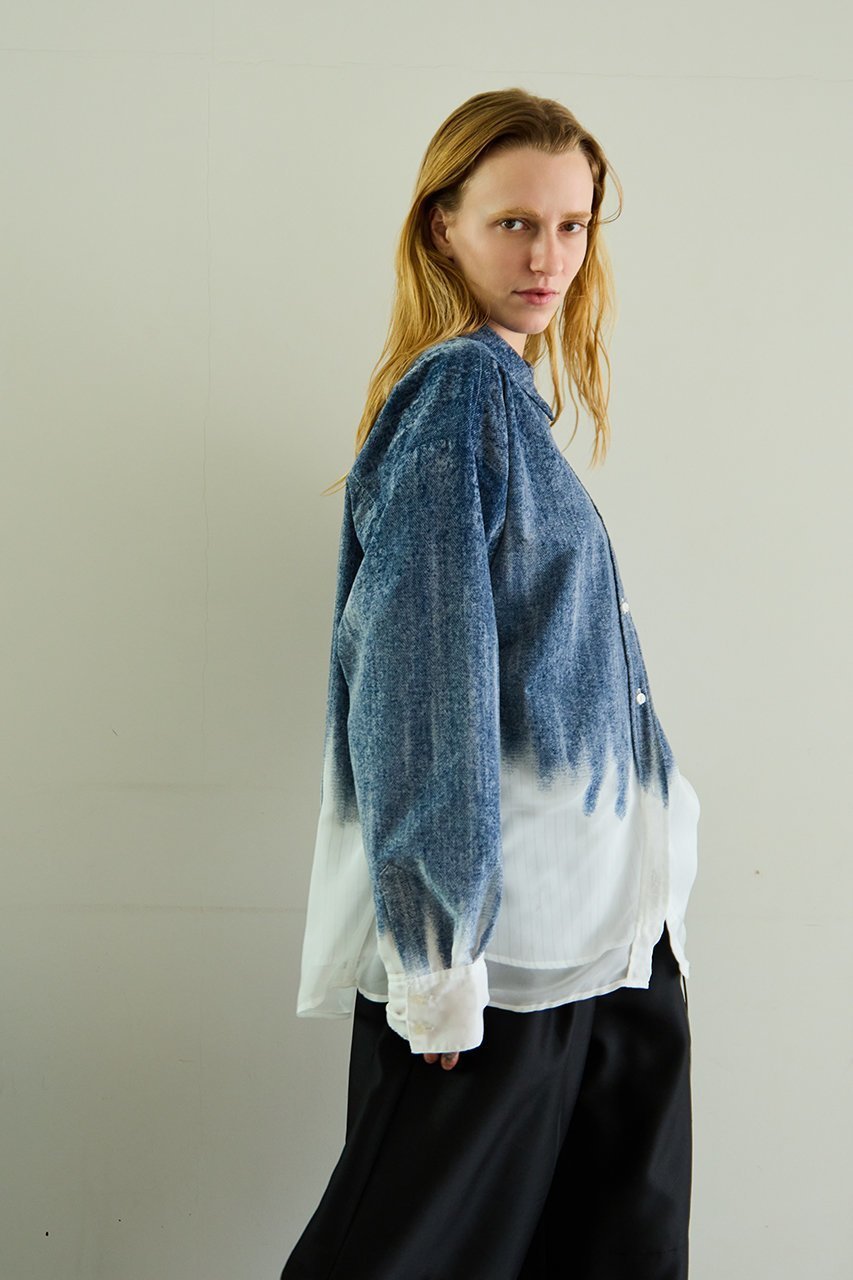 【メゾンスペシャル/MAISON SPECIAL】のFlocky Denim Shirt/フロッキーデニムシャツ 人気、トレンドファッション・服の通販 founy(ファニー) 　ファッション　Fashion　レディースファッション　Fashion for Women　トップス・カットソー　Cut & Sew Tops　シャツ・ブラウス・オフィスカジュアル　Elegant Blouses & Button-Ups　おすすめ　Recommended / Our Picks　クール　Cool, Chic　グラデーション　Gradient, Ombre　ストライプ　Stripe, Striped Pattern　スリーブ　Sleeve, Long Sleeve / Short Sleeve　セットアップ　Set-Up, Coordinated Outfit　デニム　Denim, Jeans Material　ロング　Long, Long-Length　other-8|ID: prp329100004918583 ipo3291000000036892505