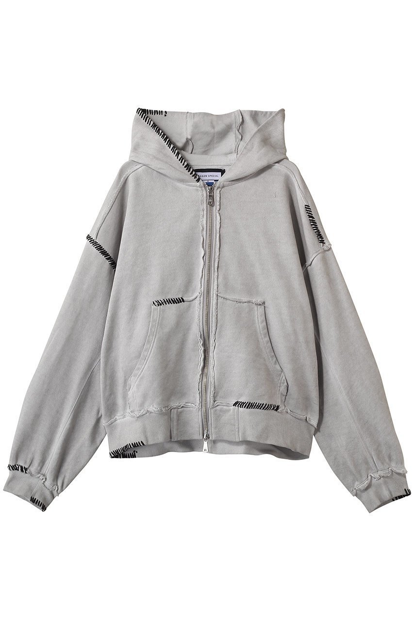 【メゾンスペシャル/MAISON SPECIAL】の【UNISEX】オーバーダイエンブロイダリーZIPパーカー インテリア・キッズ・メンズ・レディースファッション・服の通販 founy(ファニー) 　ファッション　Fashion　レディースファッション　Fashion for Women　トップス・カットソー　Cut & Sew Tops　シャツ・ブラウス・オフィスカジュアル　Elegant Blouses & Button-Ups　レディースパーカー・カジュアルフーディー　Casual Hoodies & Sweatshirts　ロングTシャツ・Tシャツ　Longline T-Shirts & Tees　スウェット・クルーネックトップス　Sweatshirts & Crewnecks / Relaxed Fit Sweat Tops　カットソー・ベーシックTシャツ　Cut-and-Sewn Tops / Stretch Tees & Basics　ユニセックス　Unisex, Genderless　ダメージ　Distressed, Destroyed　パーカー　Hoodie, Parka　G.BGE(グレーベージュ)|ID: prp329100004918585 ipo3291000000036892507