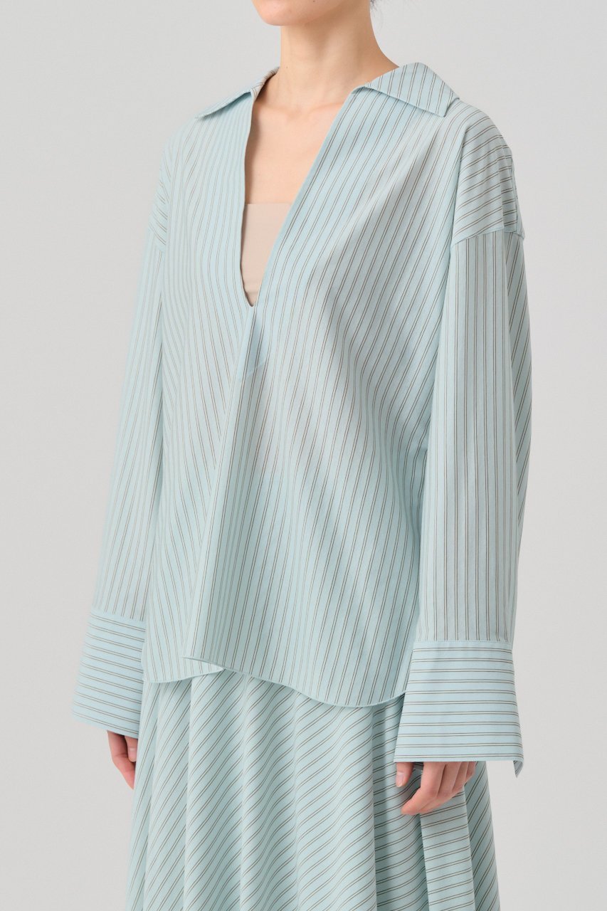 【グッド ピープル グッド ステッチング グッド プロダクト/GOOD PEOPLE GOOD STITCHING GOOD PRODUCT】のスキッパー プルオーバーシャツ 人気、トレンドファッション・服の通販 founy(ファニー) 　ファッション　Fashion　レディースファッション　Fashion for Women　トップス・カットソー　Cut & Sew Tops　シャツ・ブラウス・オフィスカジュアル　Elegant Blouses & Button-Ups　カジュアルプルオーバー・ニットトップス　Pullovers & Knit Tops / Casual Pullovers　カットソー　Cut and Sewn Top　スキッパー　Skipper, Open Collar　ストライプ　Stripe, Striped Pattern　スリーブ　Sleeve, Long Sleeve / Short Sleeve　ダブル　Double, Double-Breasted　ロング　Long, Long-Length　エレガント 上品　Elegant　other-4|ID: prp329100004918604 ipo3291000000036892923