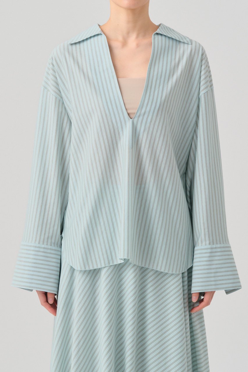 【グッド ピープル グッド ステッチング グッド プロダクト/GOOD PEOPLE GOOD STITCHING GOOD PRODUCT】のスキッパー プルオーバーシャツ 人気、トレンドファッション・服の通販 founy(ファニー) 　ファッション　Fashion　レディースファッション　Fashion for Women　トップス・カットソー　Cut & Sew Tops　シャツ・ブラウス・オフィスカジュアル　Elegant Blouses & Button-Ups　カジュアルプルオーバー・ニットトップス　Pullovers & Knit Tops / Casual Pullovers　カットソー　Cut and Sewn Top　スキッパー　Skipper, Open Collar　ストライプ　Stripe, Striped Pattern　スリーブ　Sleeve, Long Sleeve / Short Sleeve　ダブル　Double, Double-Breasted　ロング　Long, Long-Length　エレガント 上品　Elegant　other-7|ID: prp329100004918604 ipo3291000000036892930